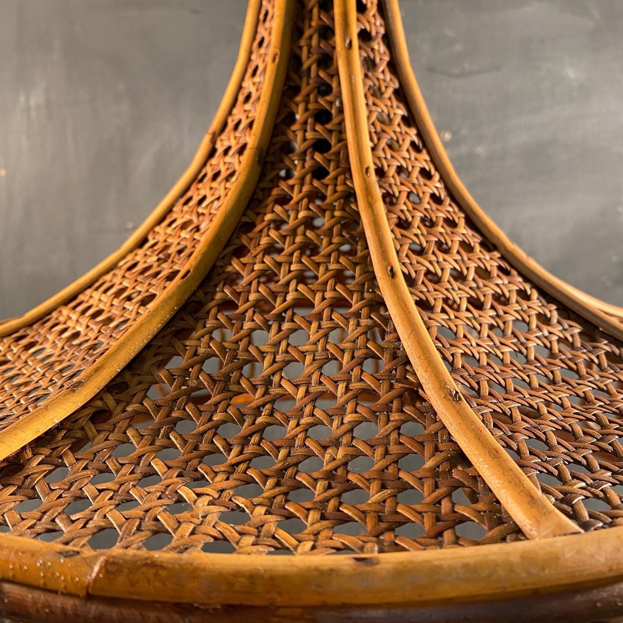 1950s Scandinavian Handcrafted Bamboo Woven Wicker Pendant, Denmark 1