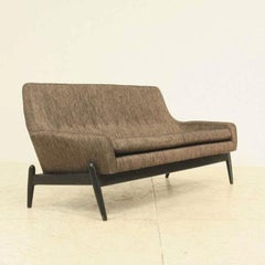 1950s Scandinavian Kofod Larsen Sofa Upholstered in Black and Gold Linen