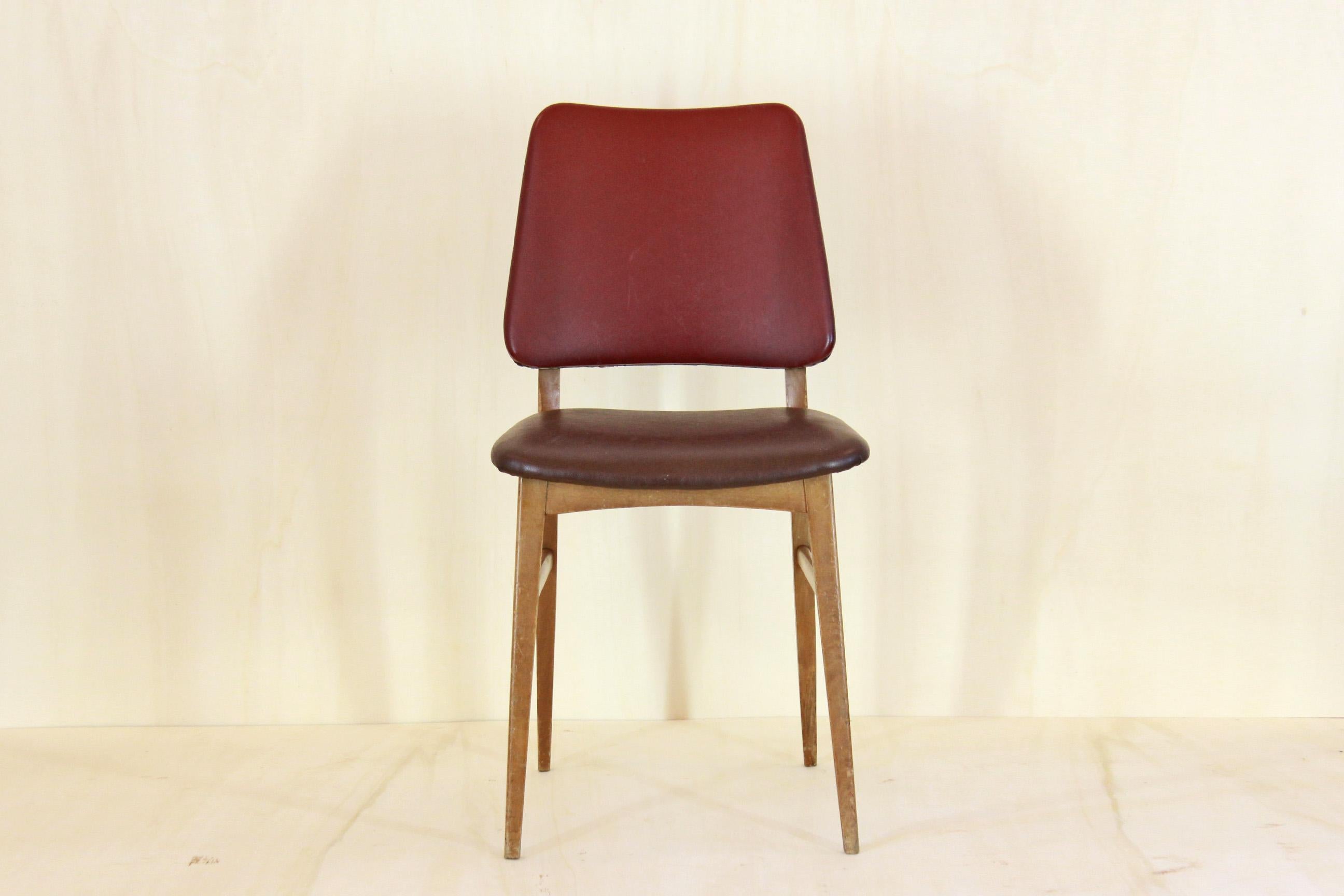 Scandinavian Modern 1950s Vintage Wood Chair and Pouf in Scandinavian Style