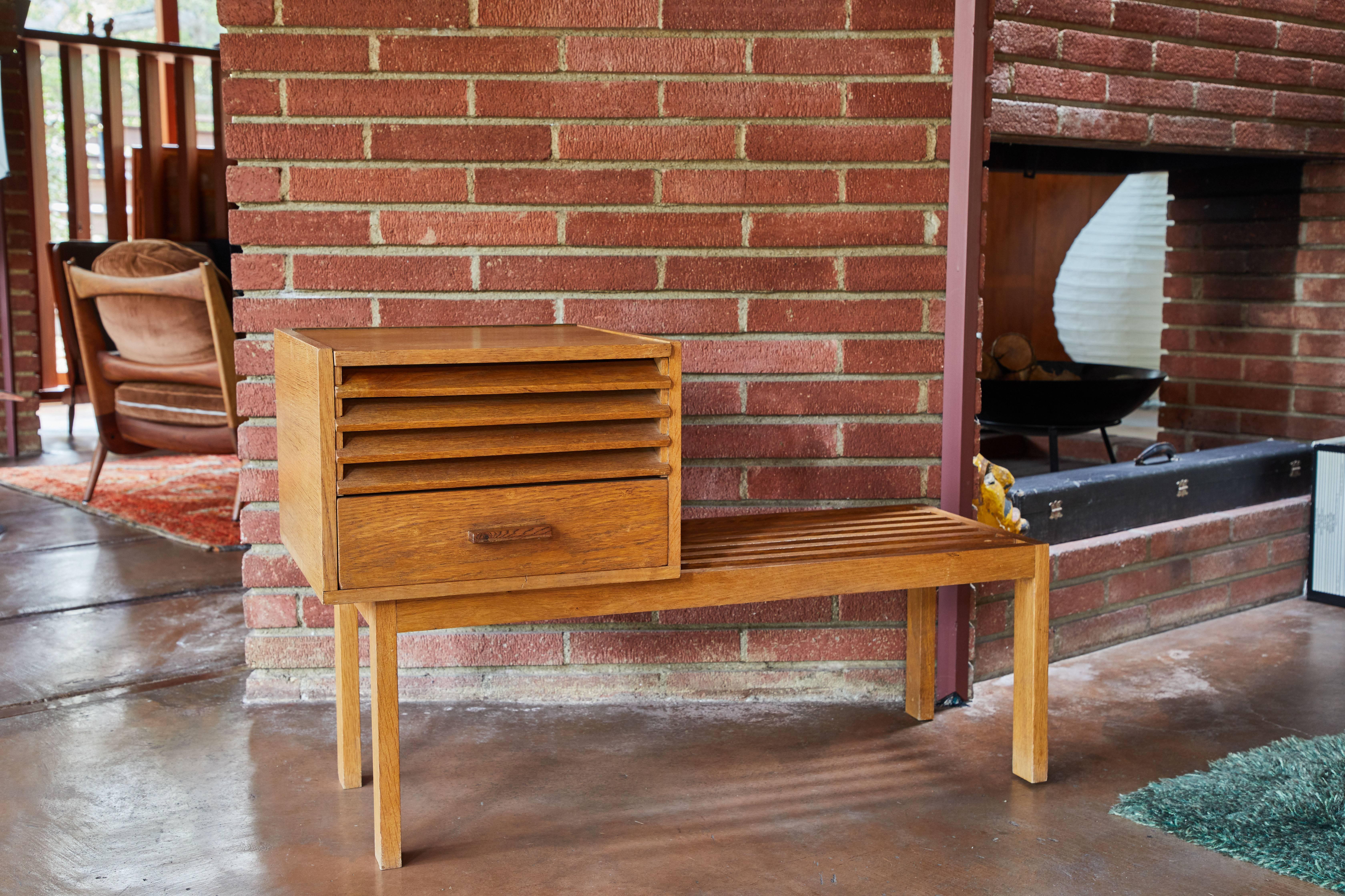 1950s Scandinavian Low Bench with Modular Cabinet In Good Condition In Glendale, CA