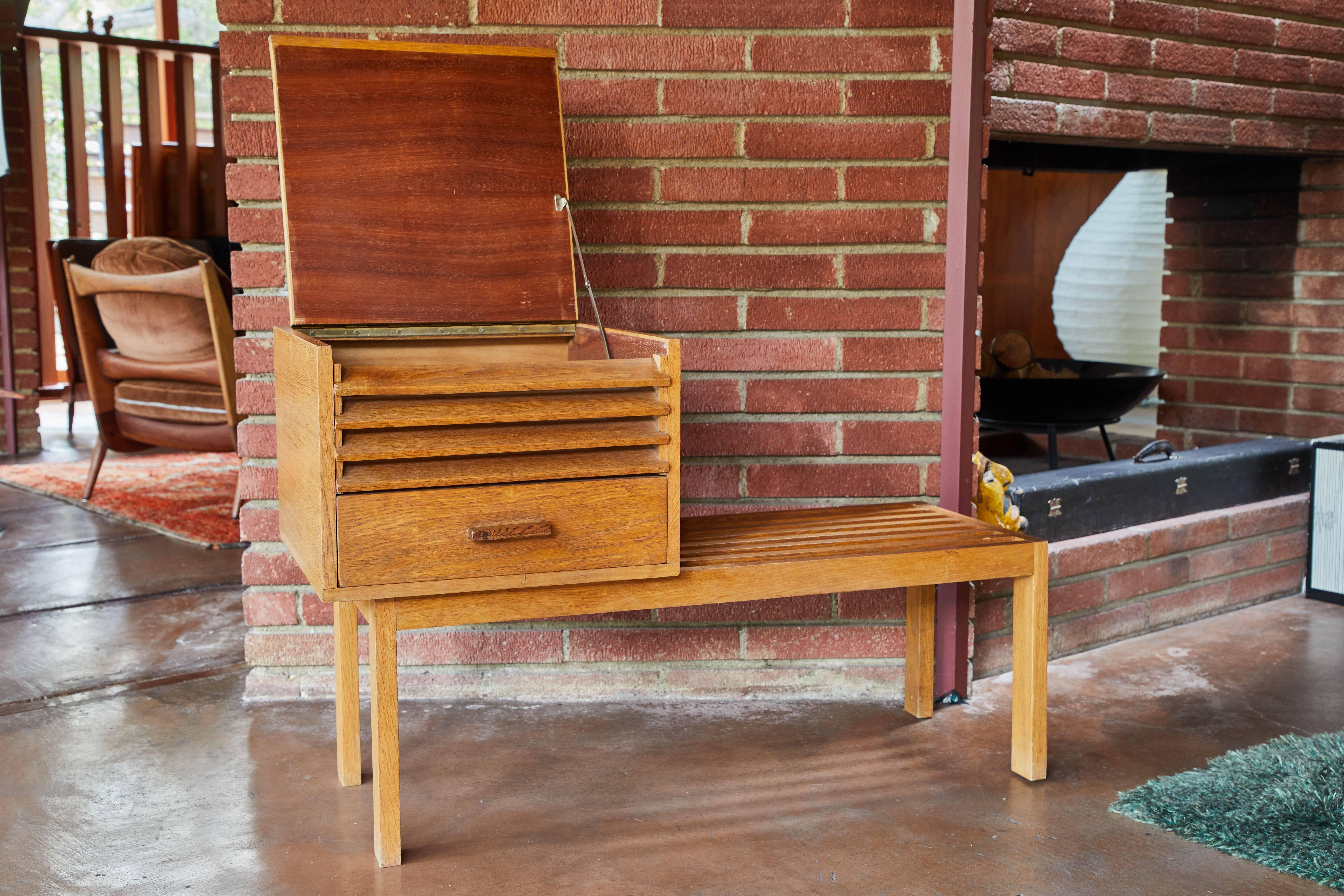 Mid-20th Century 1950s Scandinavian Low Bench with Modular Cabinet
