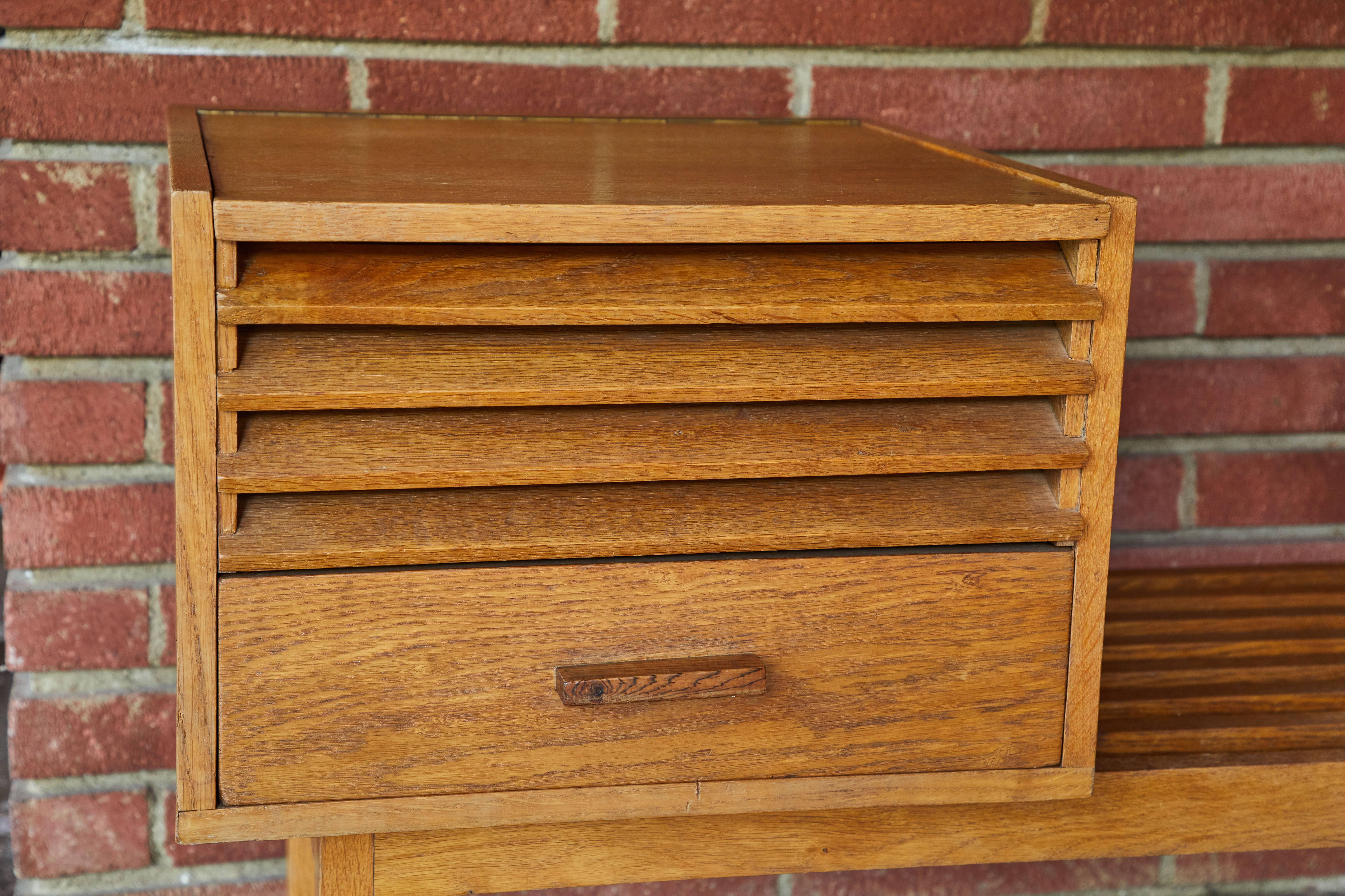 Wood 1950s Scandinavian Low Bench with Modular Cabinet