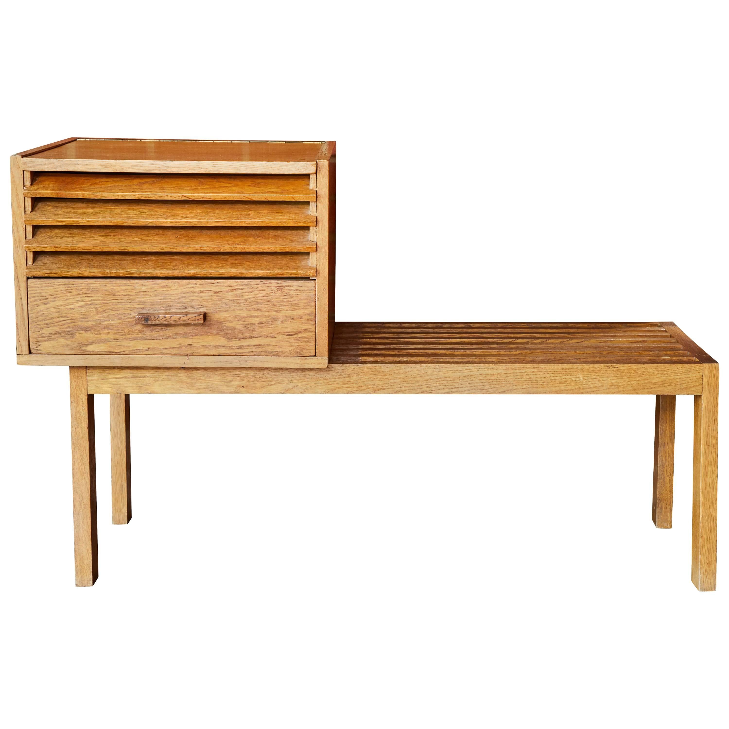 1950s Scandinavian Low Bench with Modular Cabinet