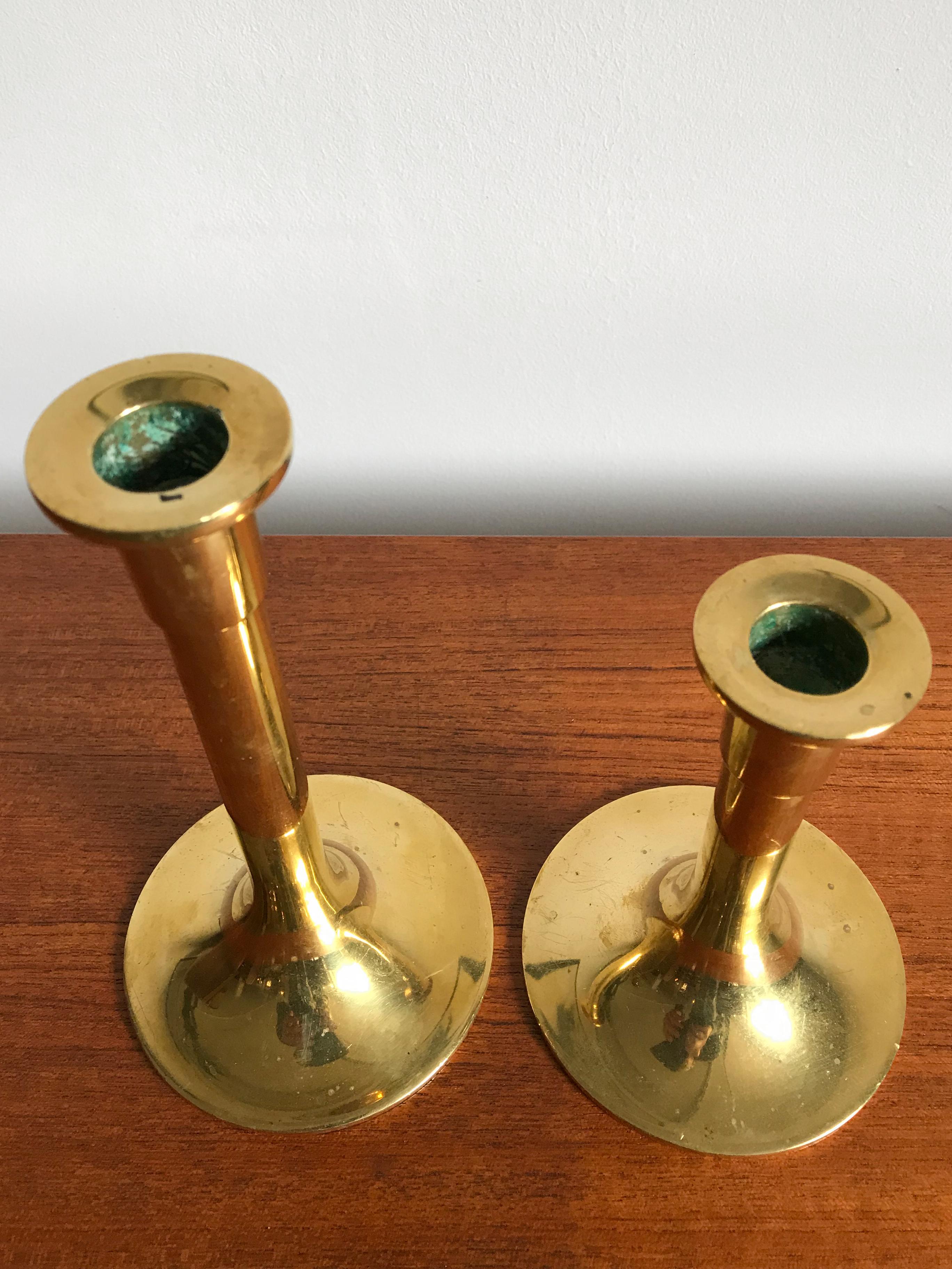 Scandinavian Modern 1950s Scandinavian Mid-Century Modern Brass Candleholders