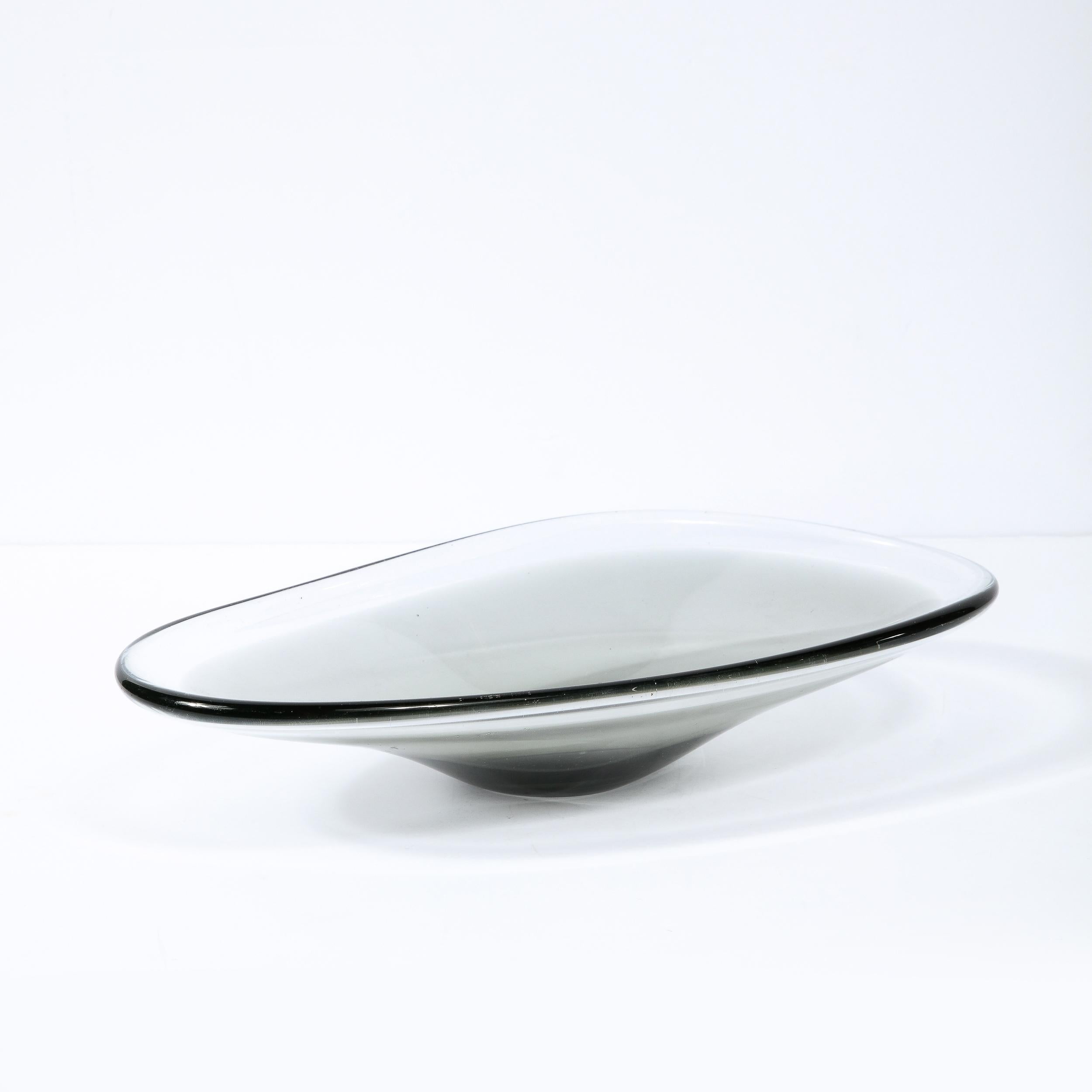 Swedish 1950s Scandinavian Mid-Century Modern Smoked Holmegaard Art Glass Bowl