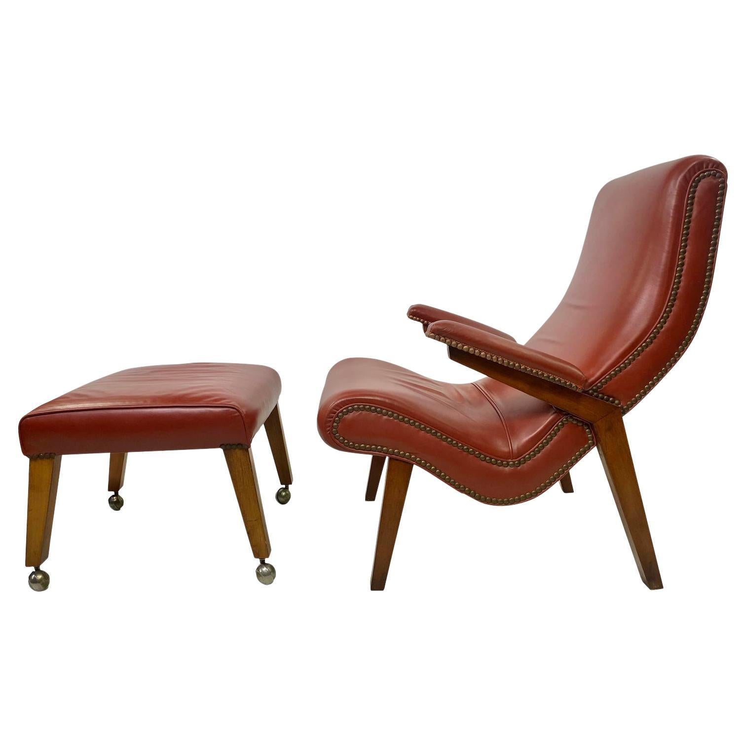 1950s Scandinavian Modern Lounge Chair with Ottoman