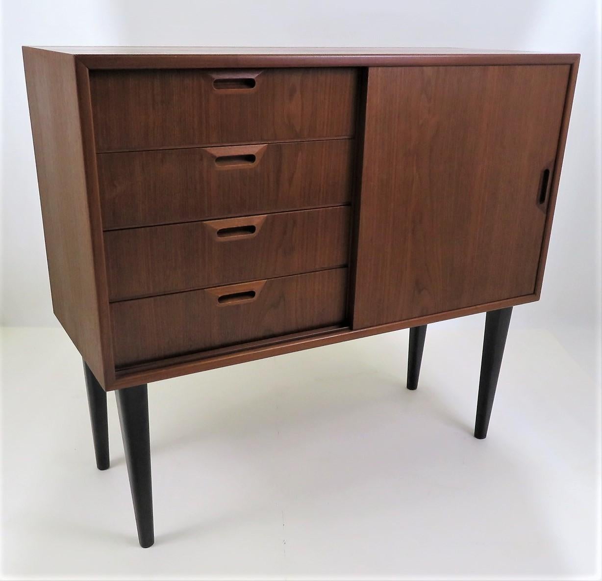 Ebonized 1950s Scandinavian Modern Narrow Walnut Cabinet or Bedside Cabinet