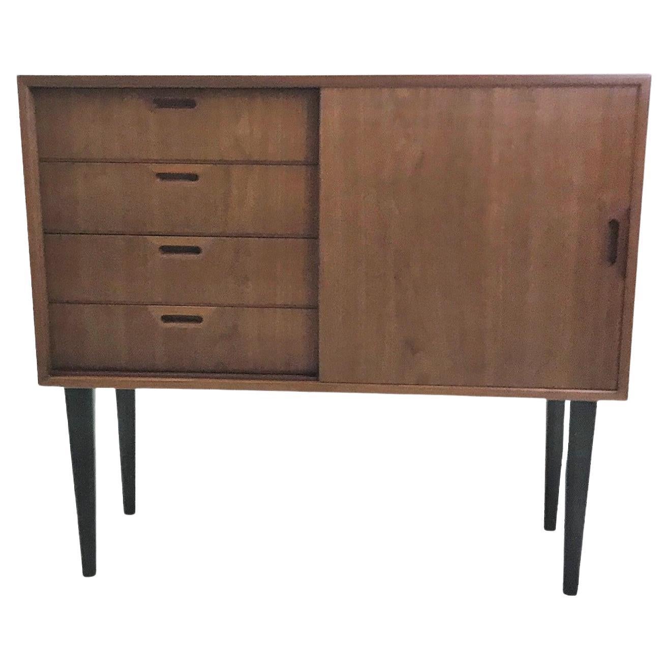 1950s Scandinavian Modern Narrow Walnut Cabinet or Bedside Cabinet