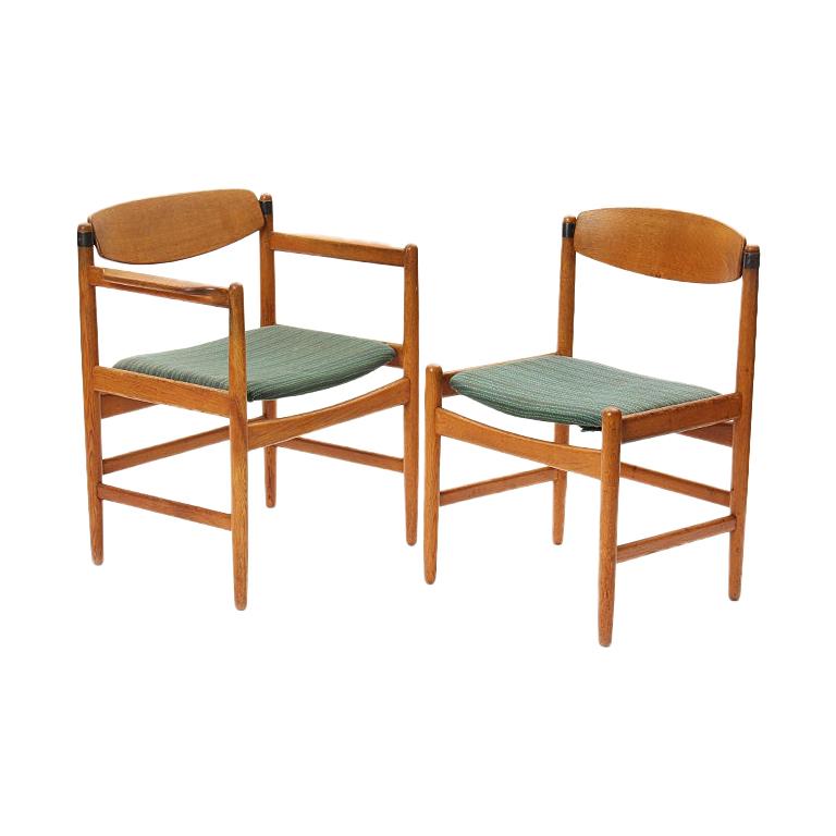 1950s Scandinavian Modern Pivot Back, Oak Upholstered Dining Room Chairs With Arms