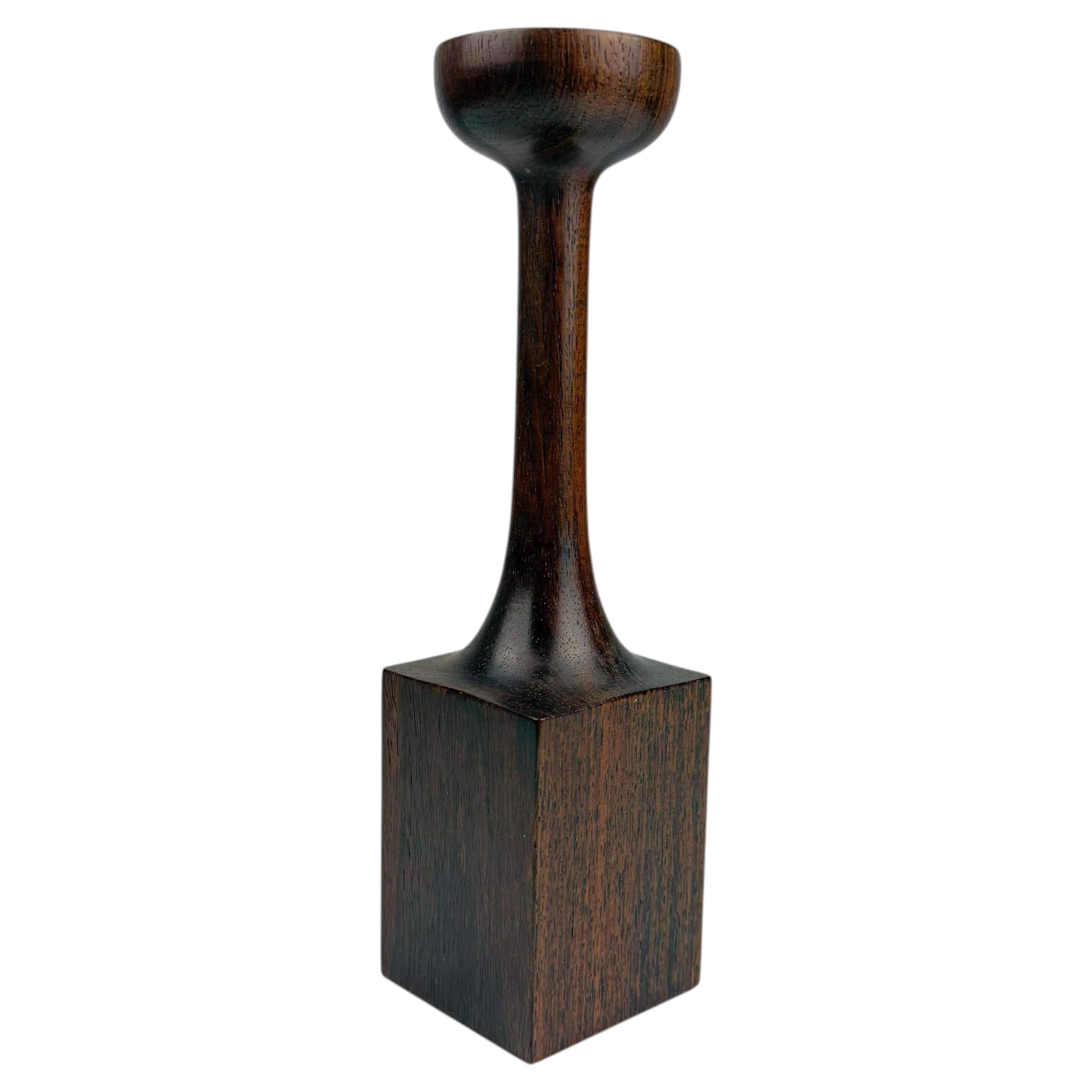 1950s Scandinavian Modern Rosewood and Brass Candleholder For Sale