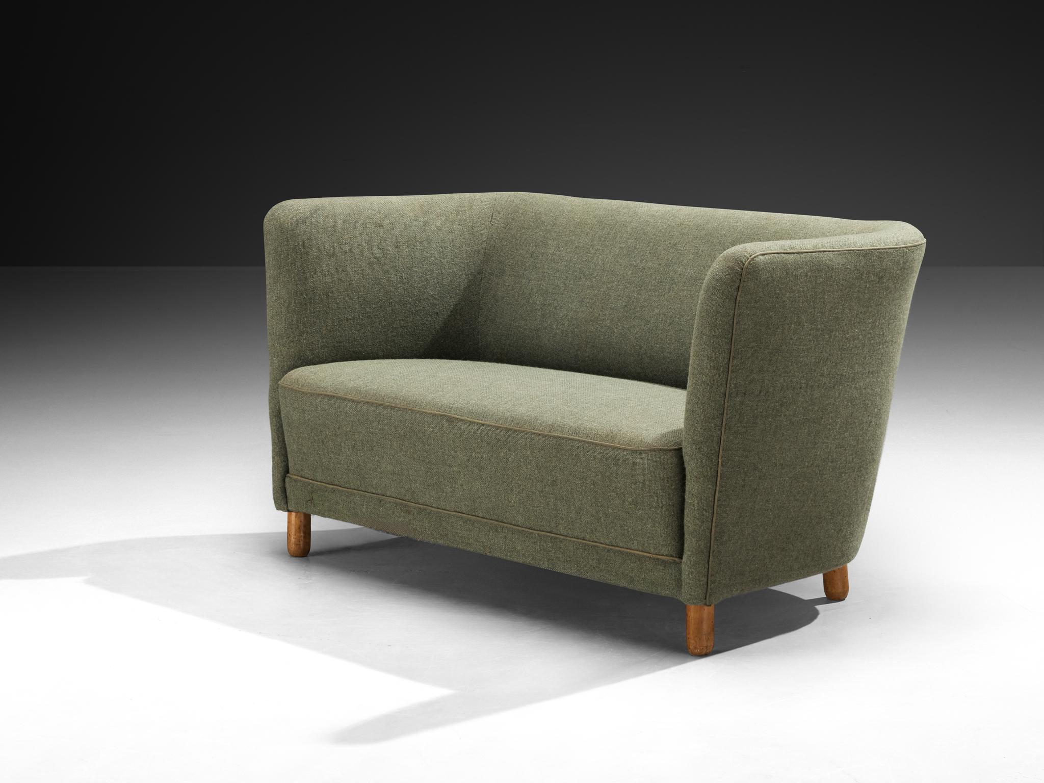 1950s Scandinavian Modern Sofa in Muted Green Wool For Sale 1