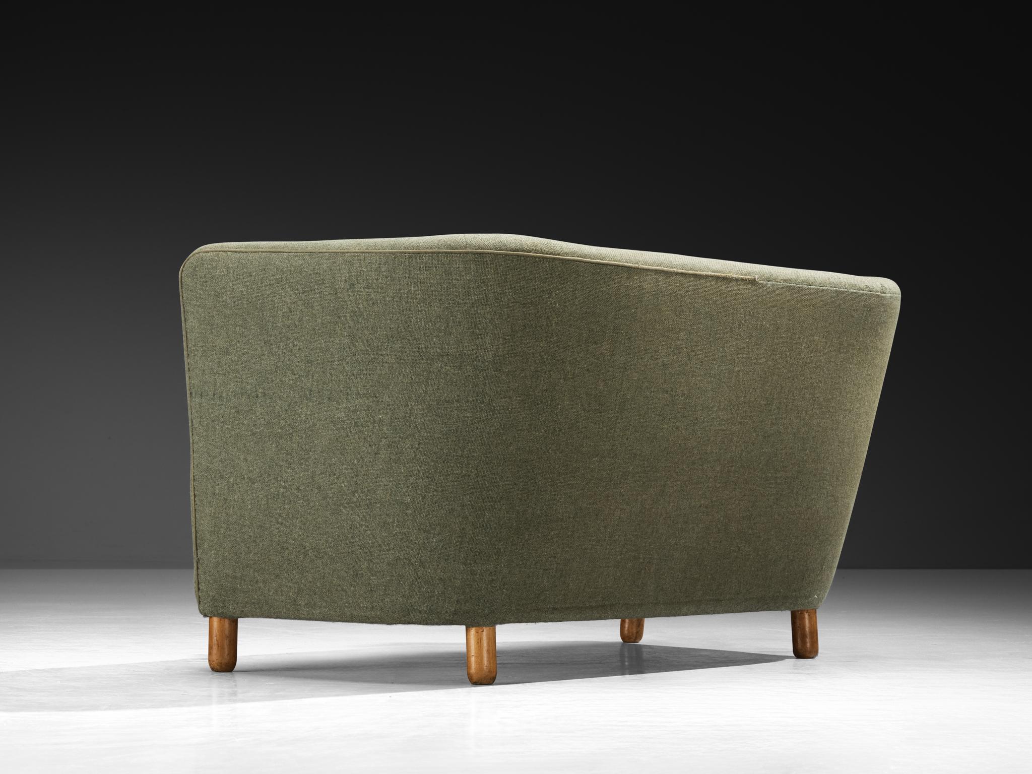 1950s Scandinavian Modern Sofa in Muted Green Wool For Sale 2