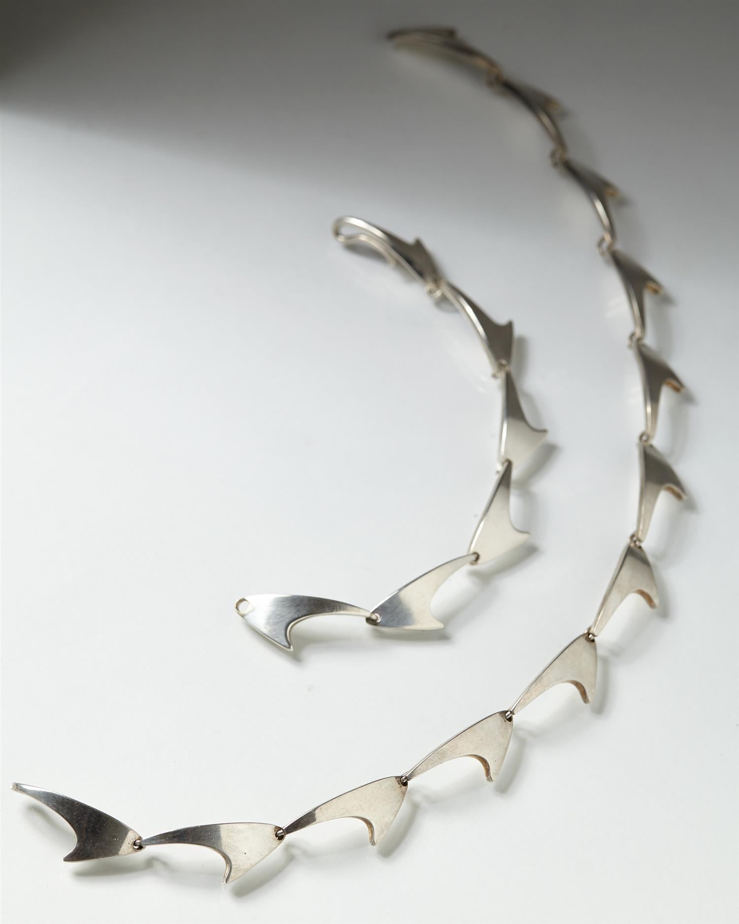 1950s Scandinavian Modern Sterling Silver Necklace and Bracelet by Bent Knudsen In Excellent Condition For Sale In Stockholm, SE