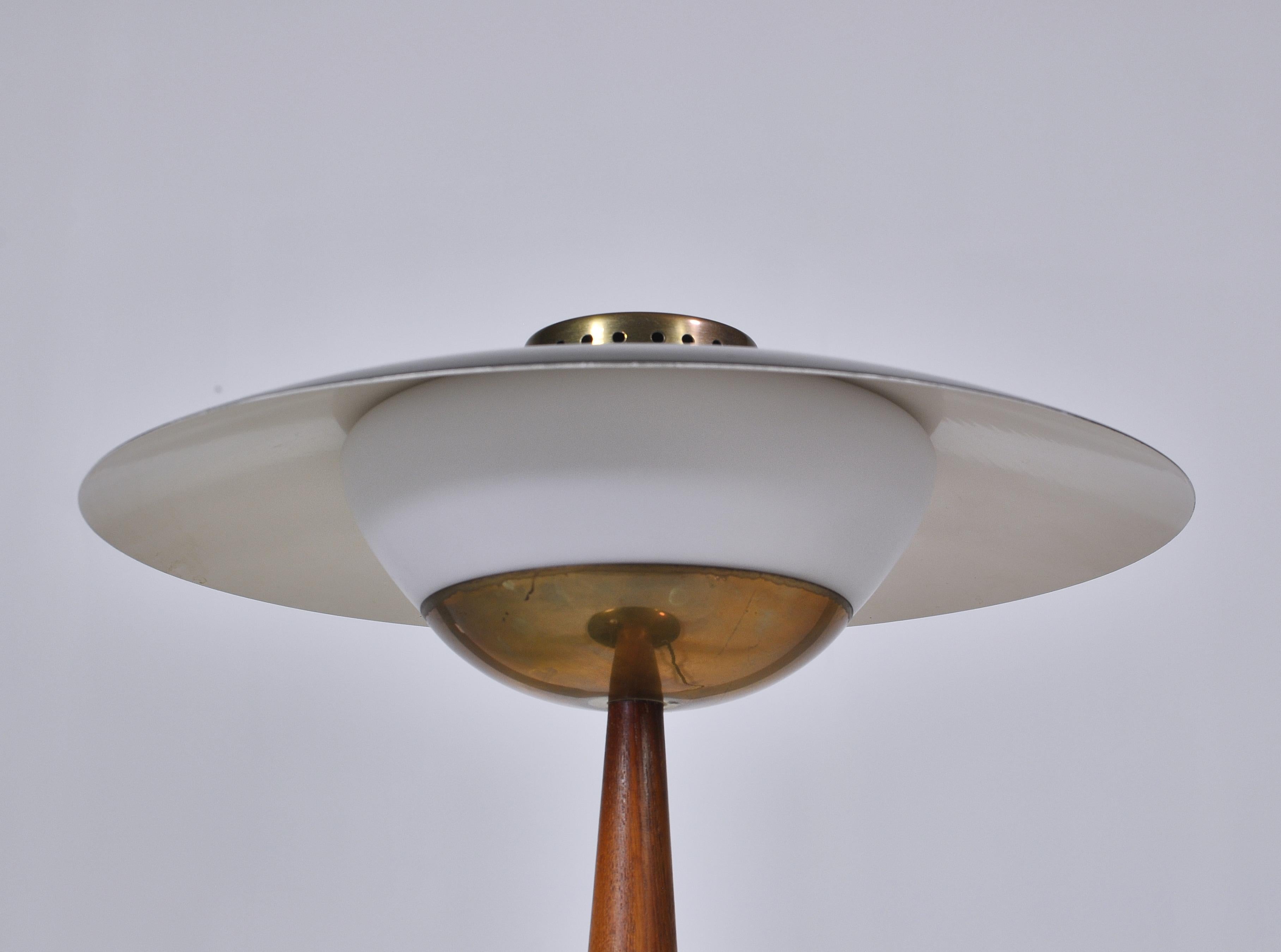 Mid-20th Century 1950s Scandinavian Modern Table Lamp in Brass, Opal Glass and Teakwood