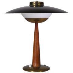 1950s Scandinavian Modern Table Lamp in Brass, Opal Glass and Teakwood