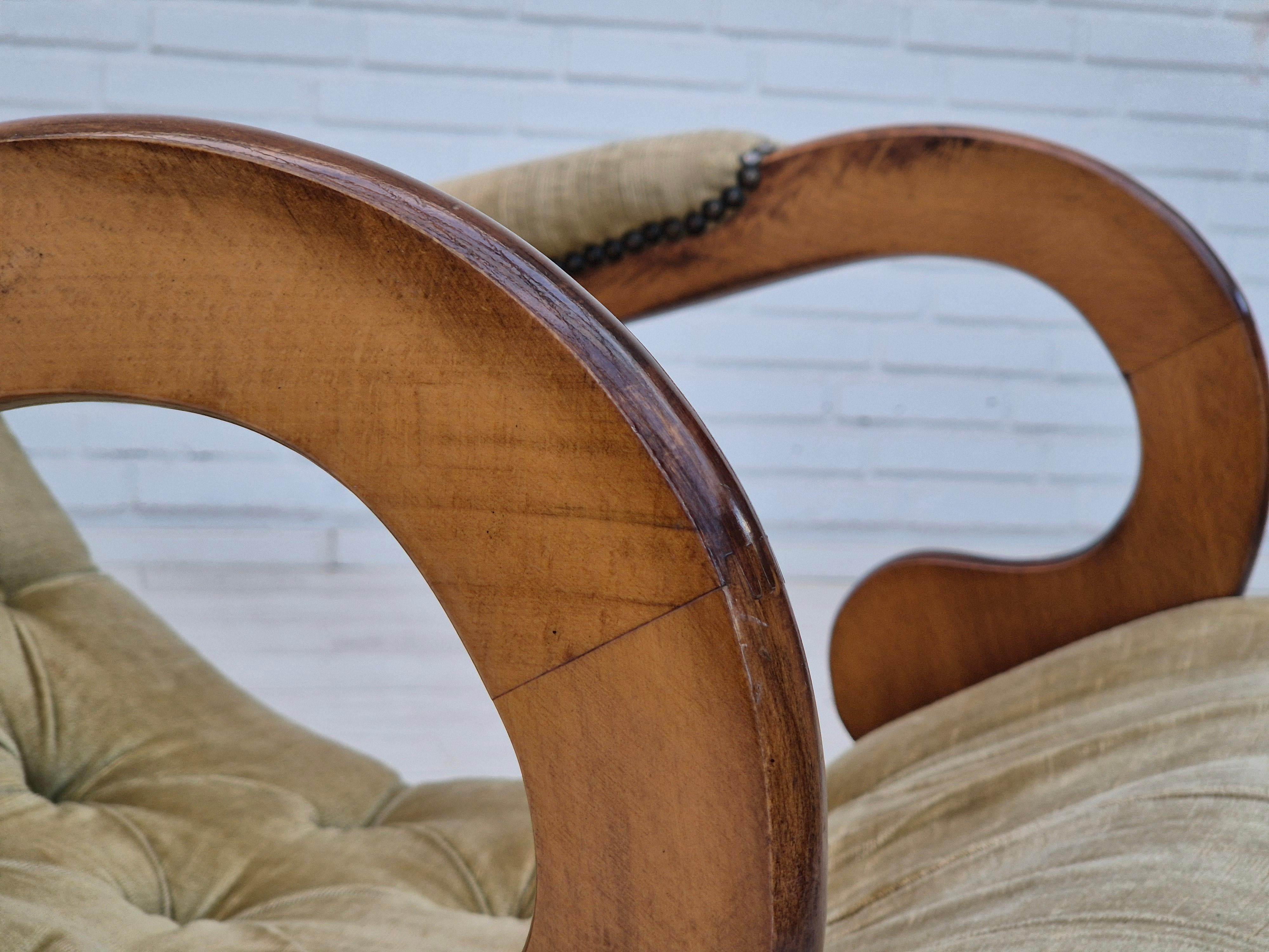 1950s, Scandinavian rocking chair, vintage green furniture velour. For Sale 4