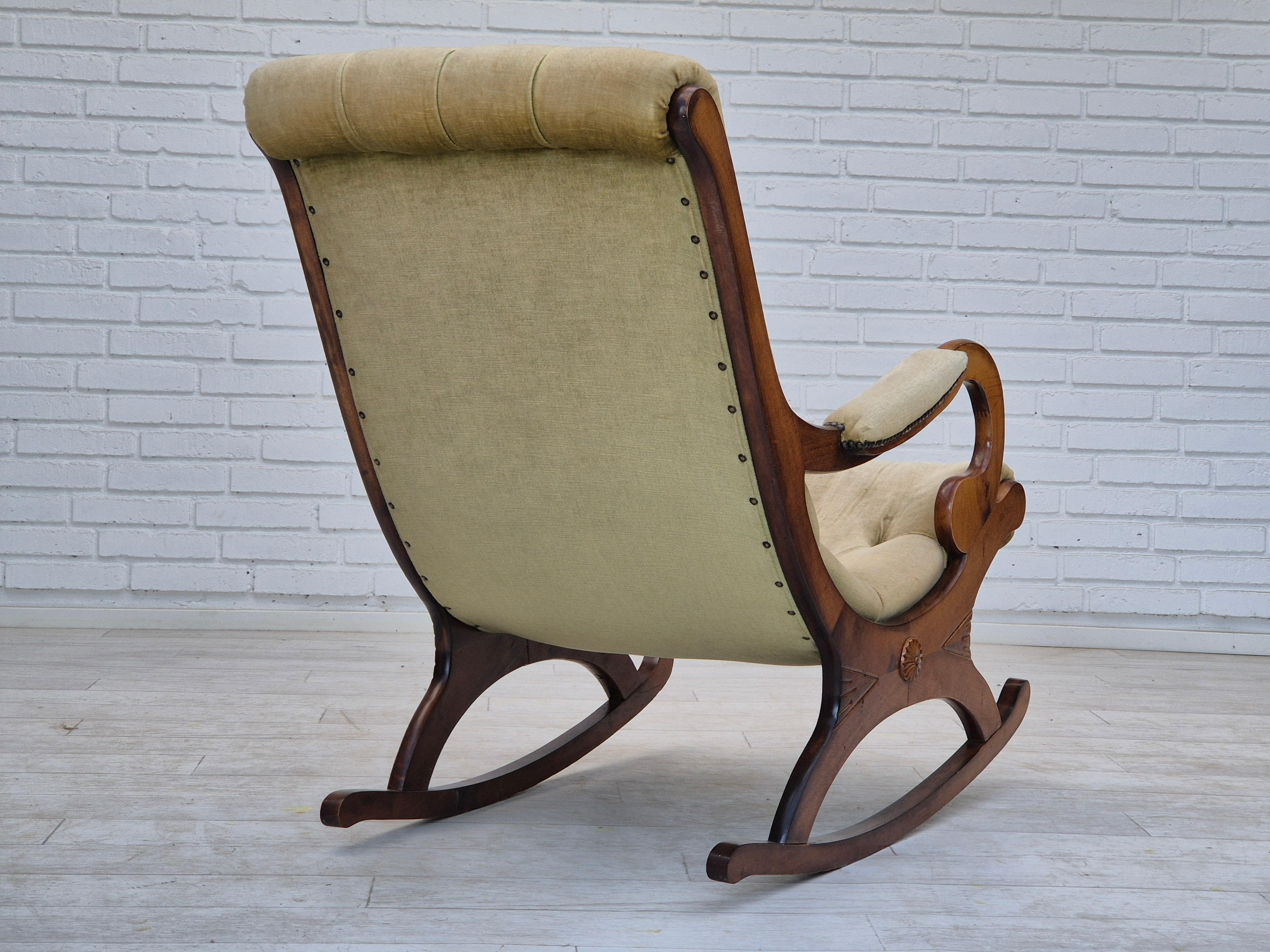 Mid-20th Century 1950s, Scandinavian rocking chair, vintage green furniture velour. For Sale