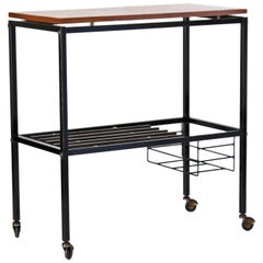 1950s Scandinavian Teak and Iron Rolling Cart Retro 1950s Scandinavian Teak and Iron Rolling Cart