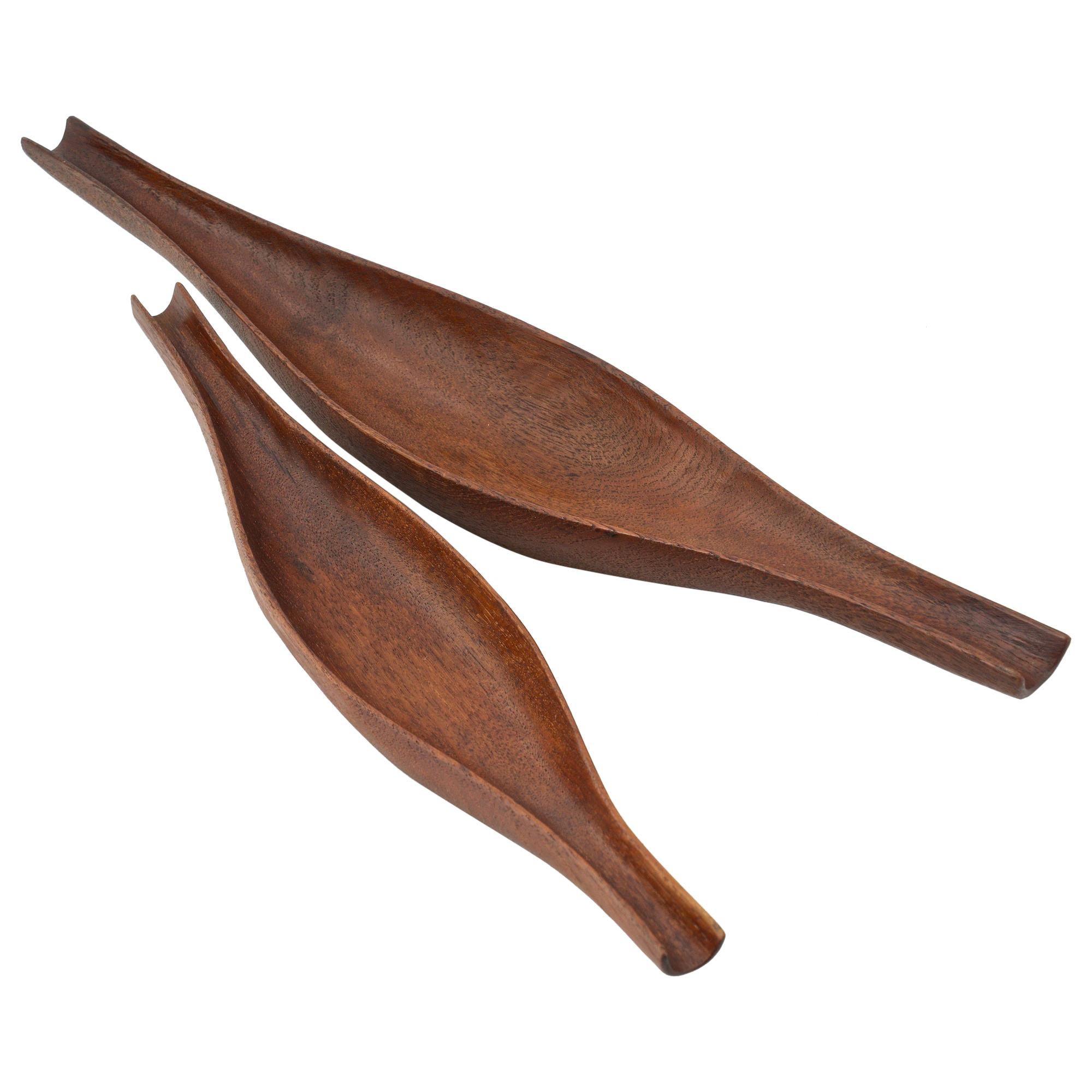 1950s Scandinavian Stig Sandqvist Hand Carved Teak Canoe Bowls Sculptures Design