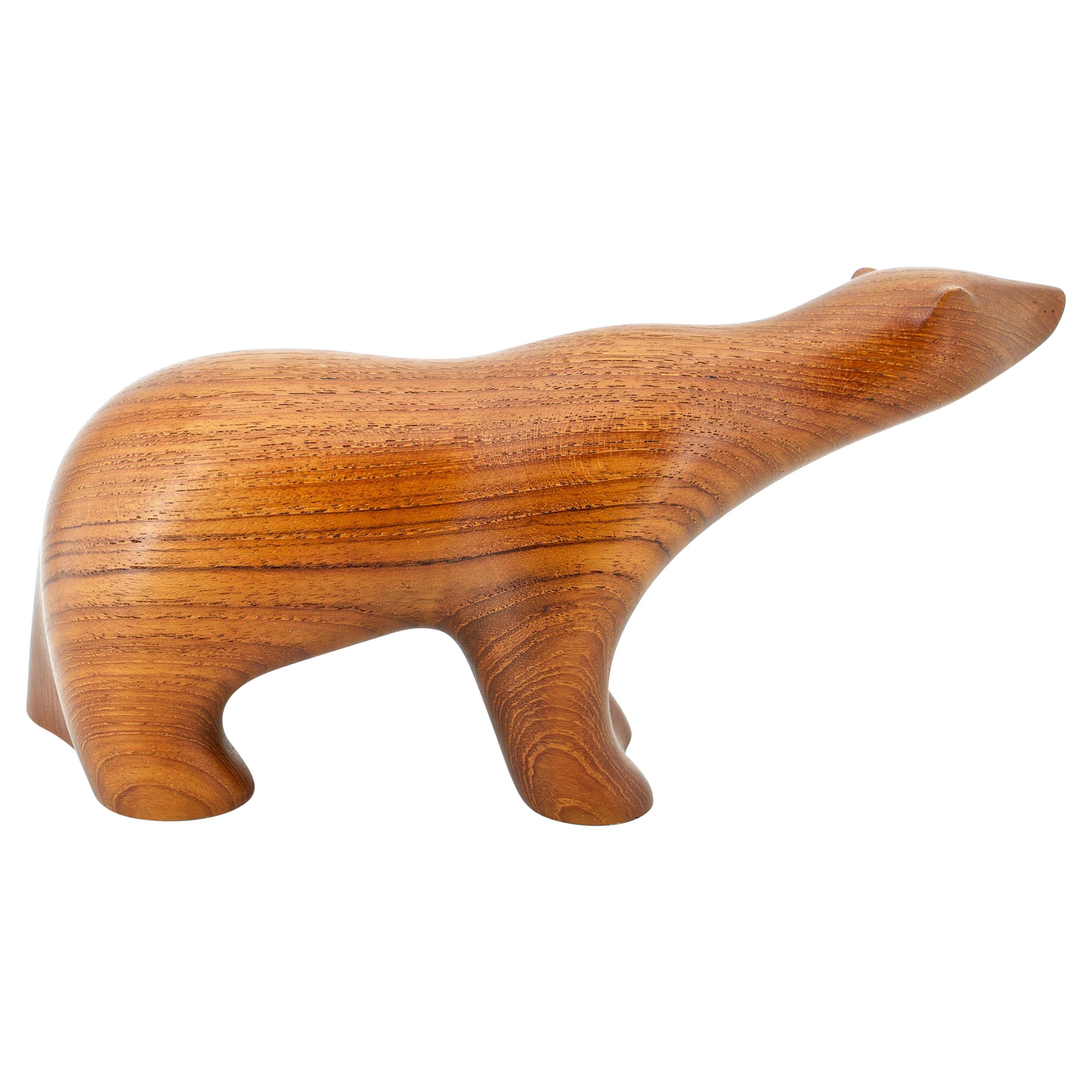 1950s Scandinavian Teak Arctic Polar Bear Figure Sculpture Cabin Modern Danish en vente