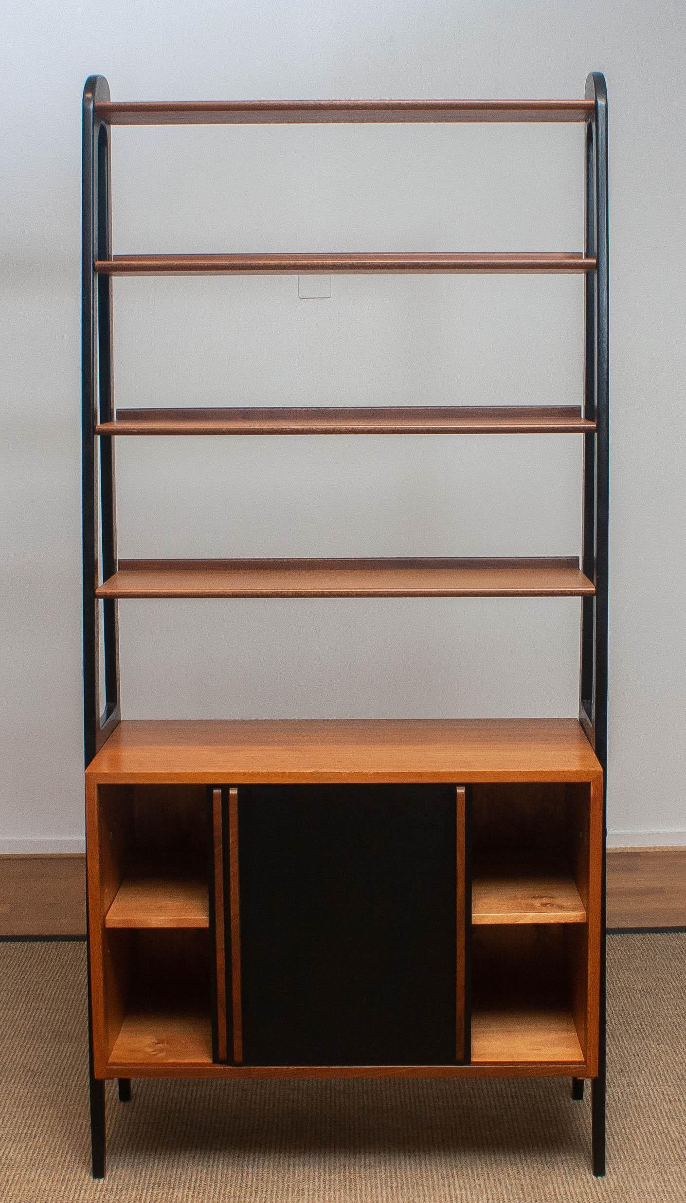Mid-20th Century 1950s, Scandinavian Teak Bookcase Shelves Room Divider Cabinet 1