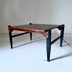 1950s Scandinavian Teak Coffee Table with Brass Feet and Iron Frame