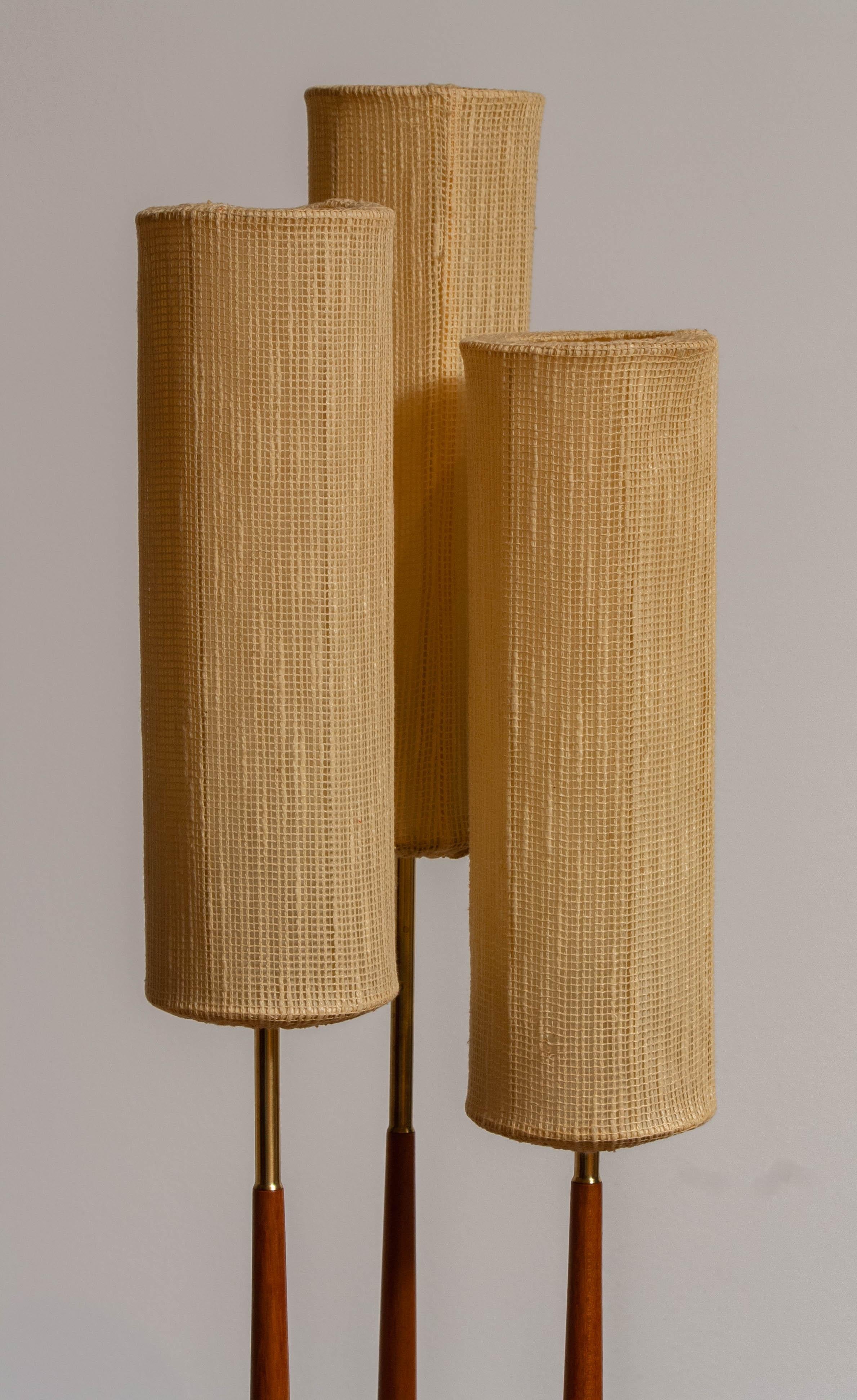 1950s, Scandinavian Three Shades Brass and Teak Floor Lamp by Möllers, Sweden 2