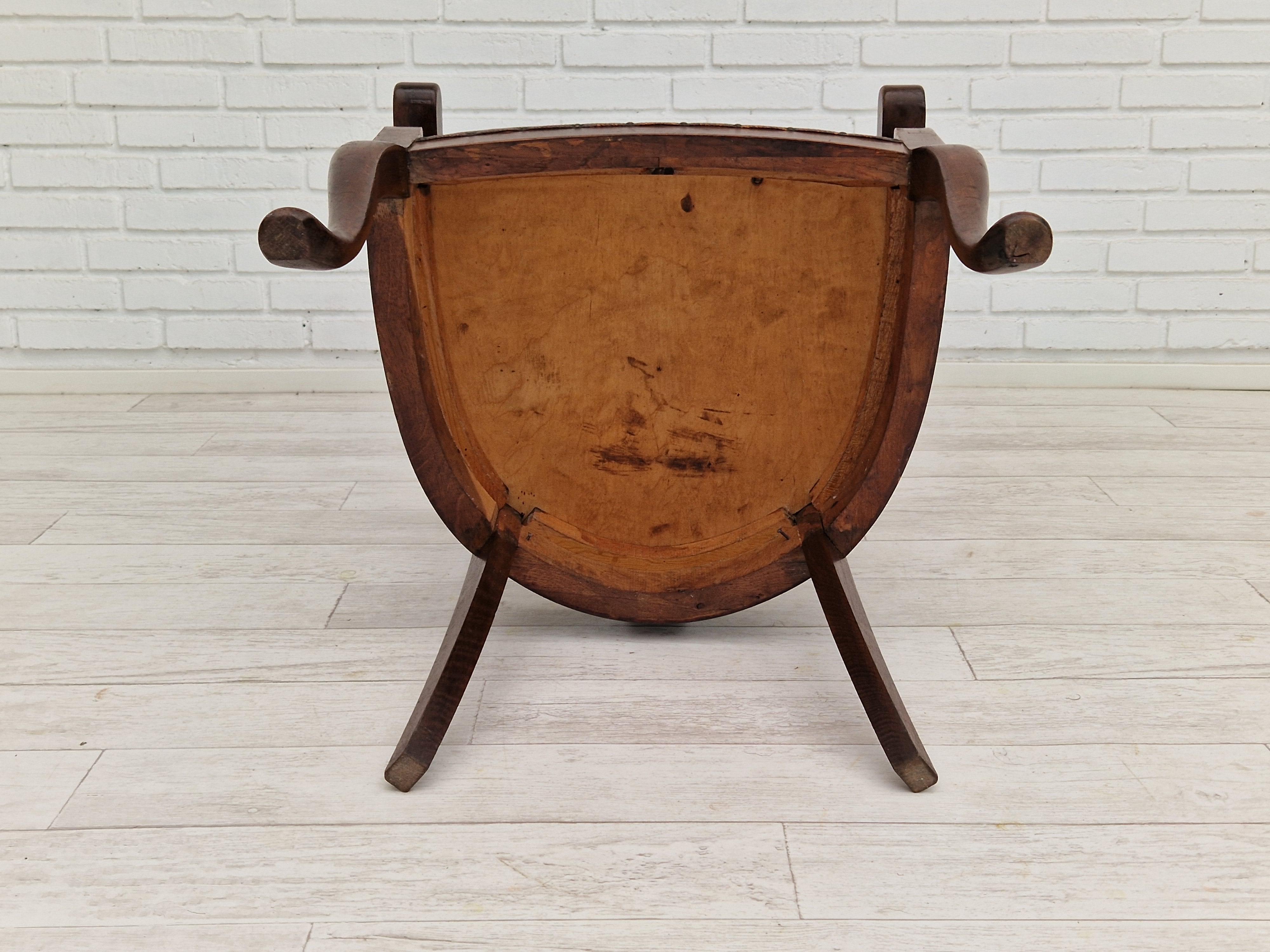 1950s, Scandinavian Vintage Armchair, Original Condition, Leather, Oak Wood For Sale 9
