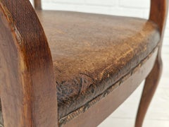 1950s, Scandinavian Vintage Armchair, Original Condition, Leather, Oak Wood