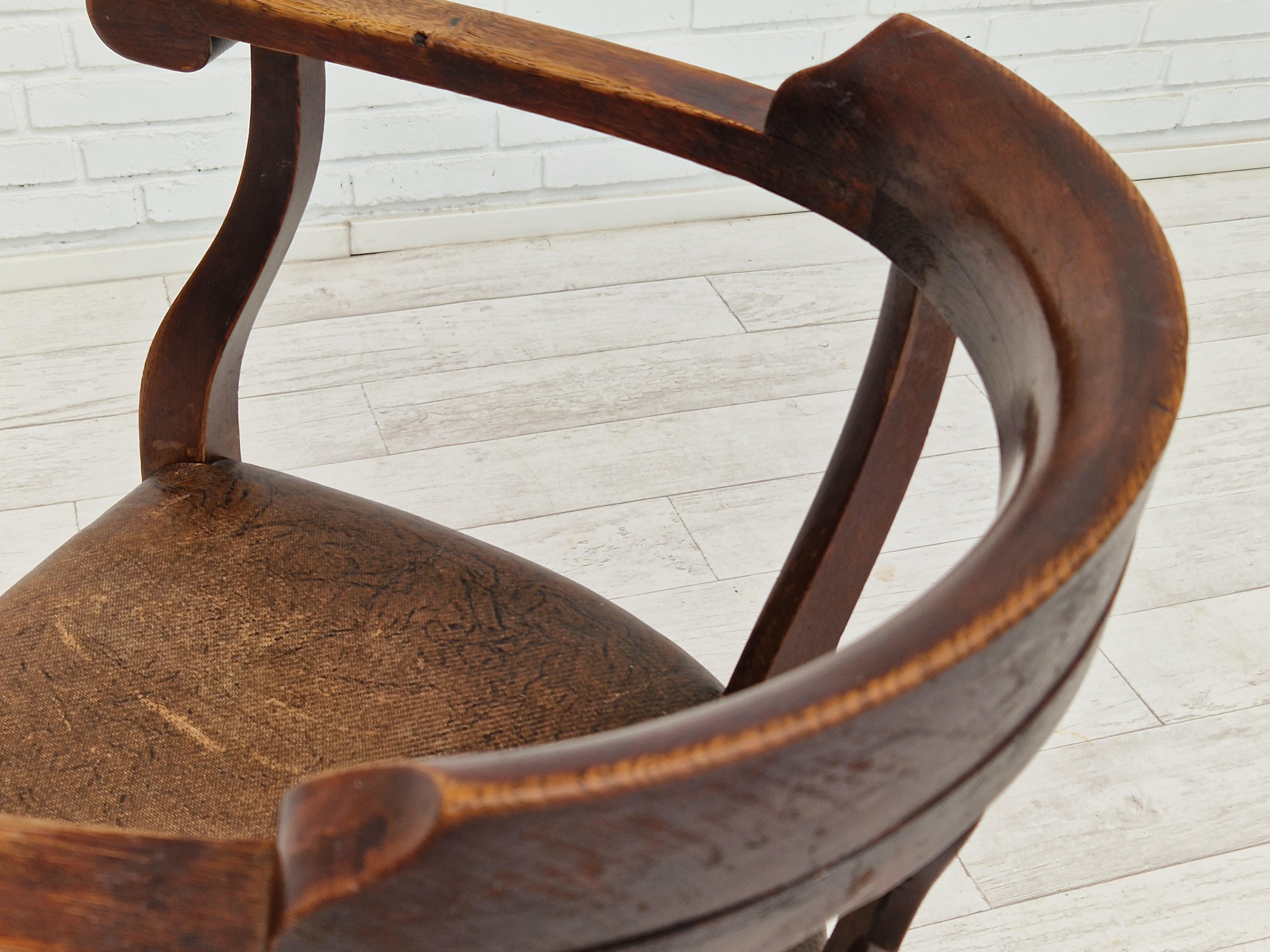 Scandinavian Modern 1950s, Scandinavian Vintage Armchair, Original Condition, Leather, Oak Wood For Sale