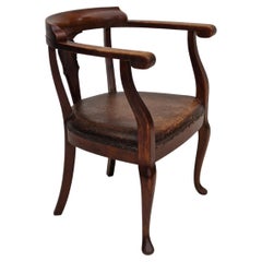 1950s, Scandinavian Vintage Armchair, Original Condition, Leather, Oak Wood