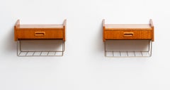 1950's Scandinavian Wall Mounted Bedside Tables / Night Stands in Teak and Brass