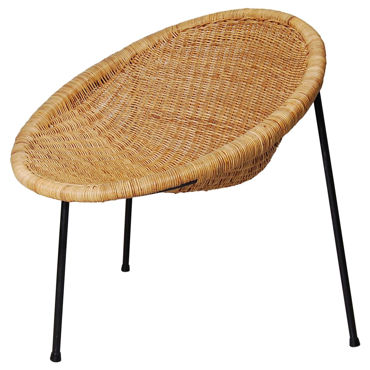 1950s Scandinavian Wicker Bucket / Basket Chair