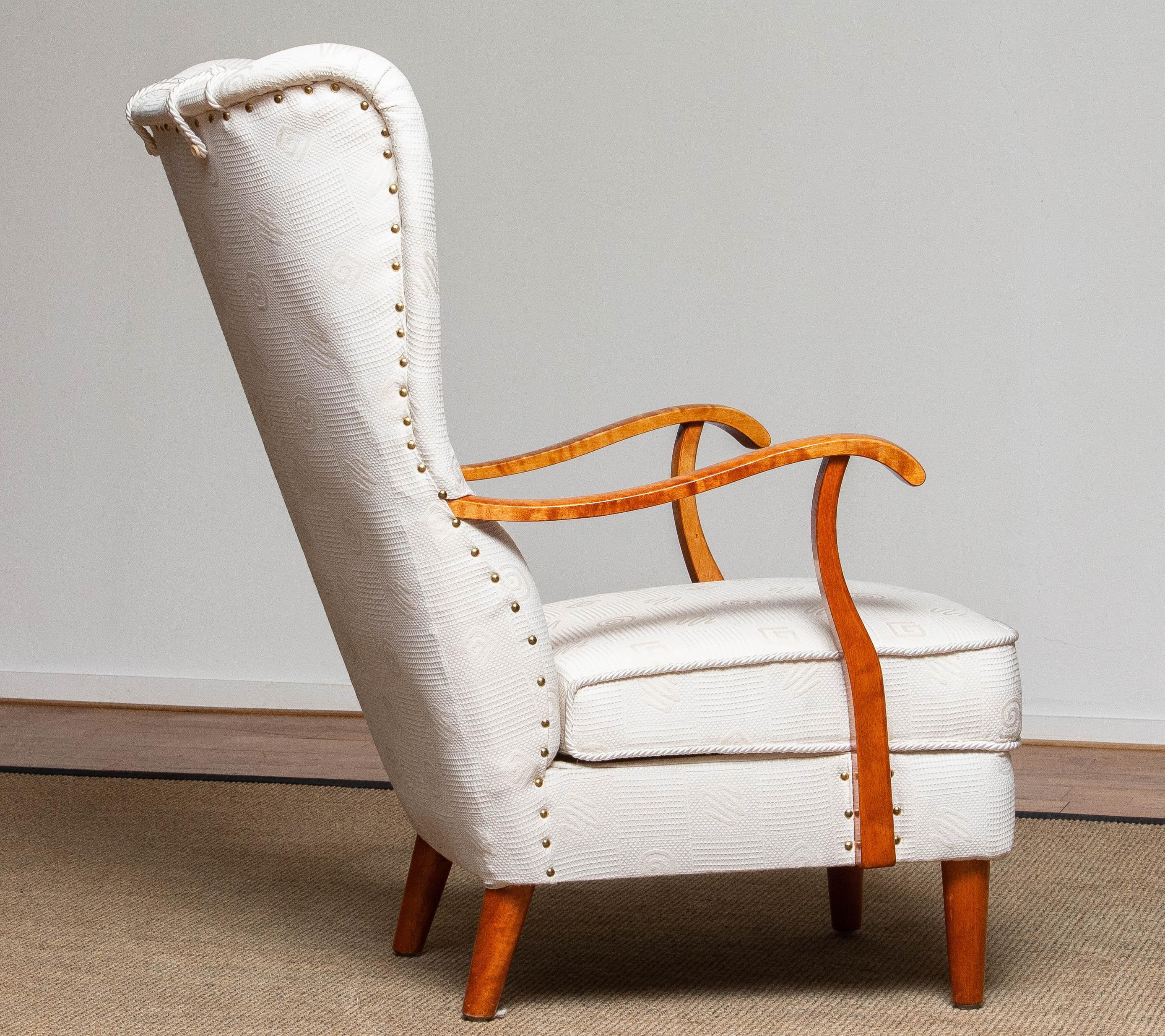 Jacquard 1950s Scandinavian Wingback Lounge Chair by Wilhelm Knoll Malmö Sweden