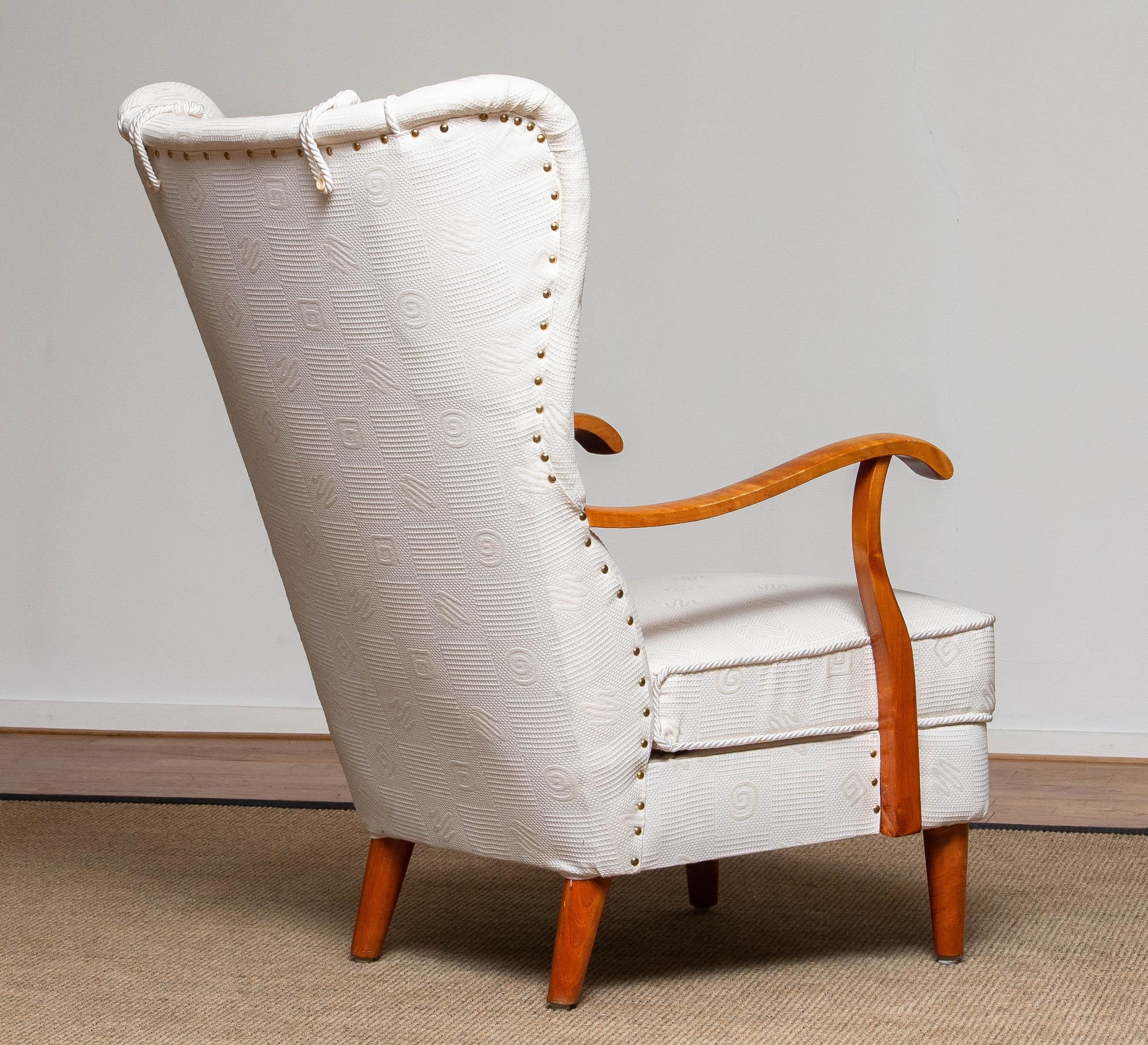 Jacquard 1950's Scandinavian Wingback Lounge Chair by Wilhelm Knoll Malmö Sweden