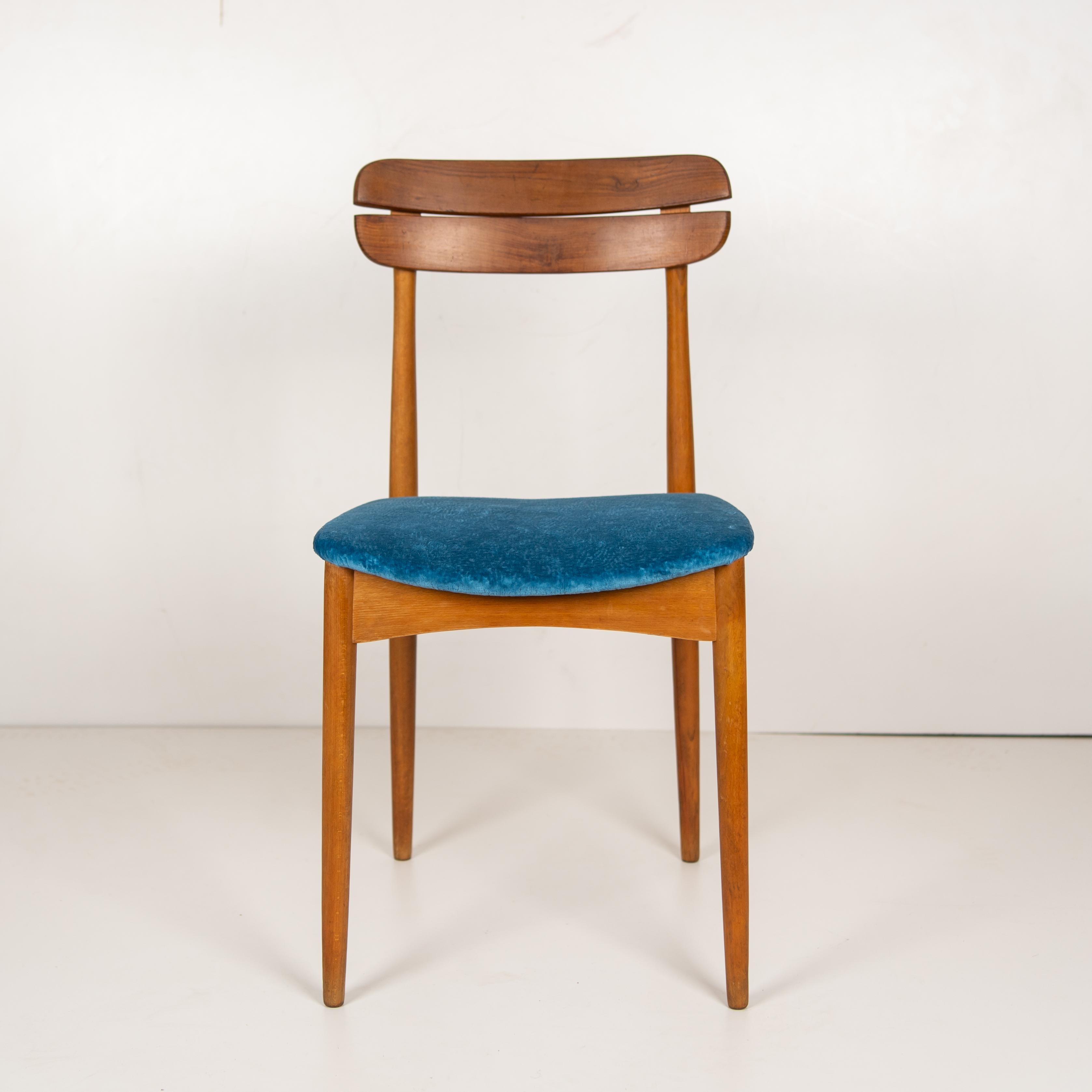 Scandinavian Modern Vintage scandinavian Chairs, Velvet and wood 1950s