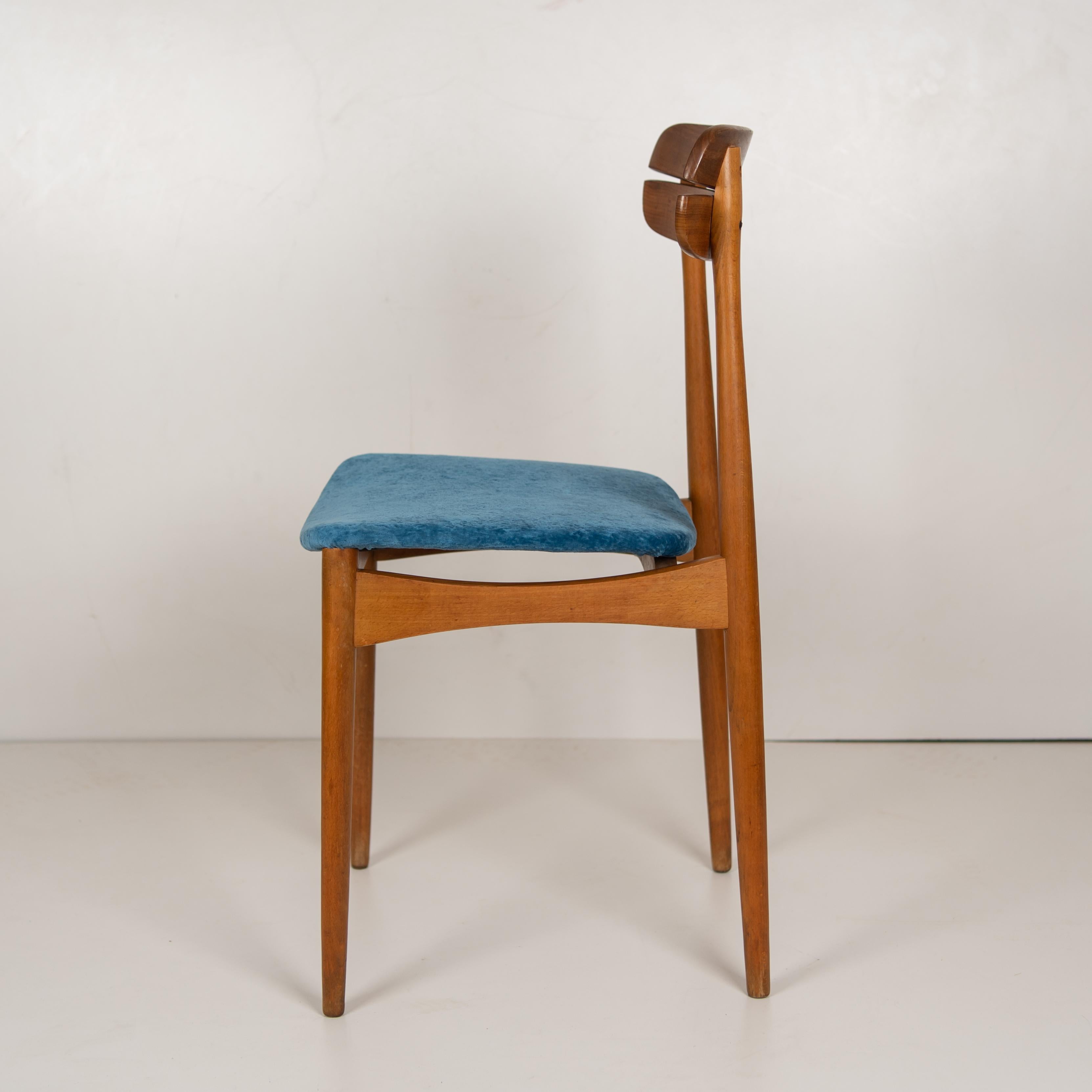 Swedish Vintage scandinavian Chairs, Velvet and wood 1950s