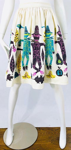1950s Scarecrow Novelty Print Cotton Rhinestones Vintage 50s Circle Skirt