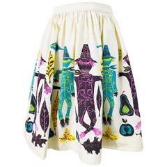 1950s Scarecrow Novelty Print Cotton Rhinestones Vintage 50s Circle Skirt