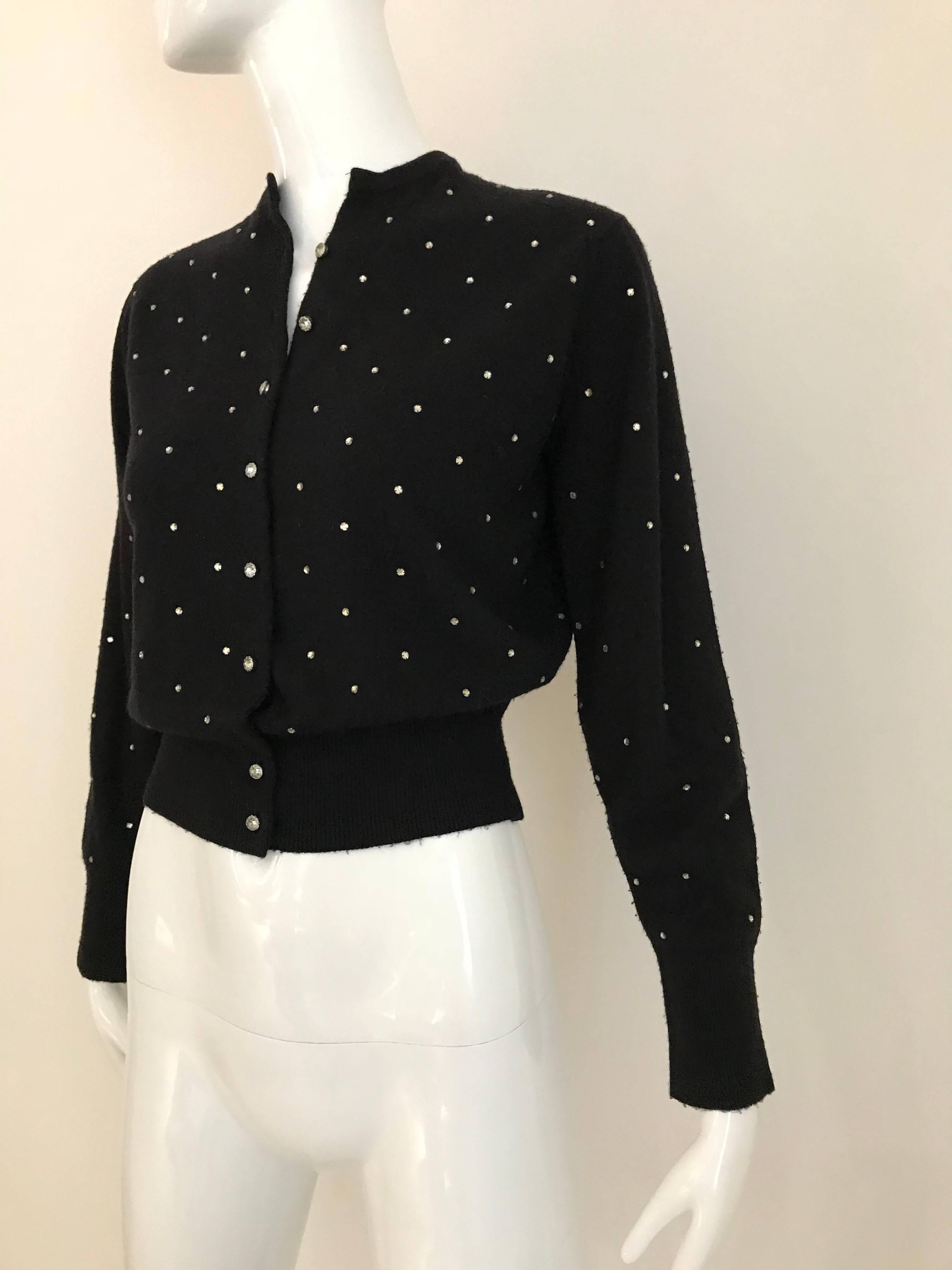 1950s Schiaparelli Black Cashmere Sweater With Rhinestones Embellishments  In Excellent Condition In Beverly Hills, CA
