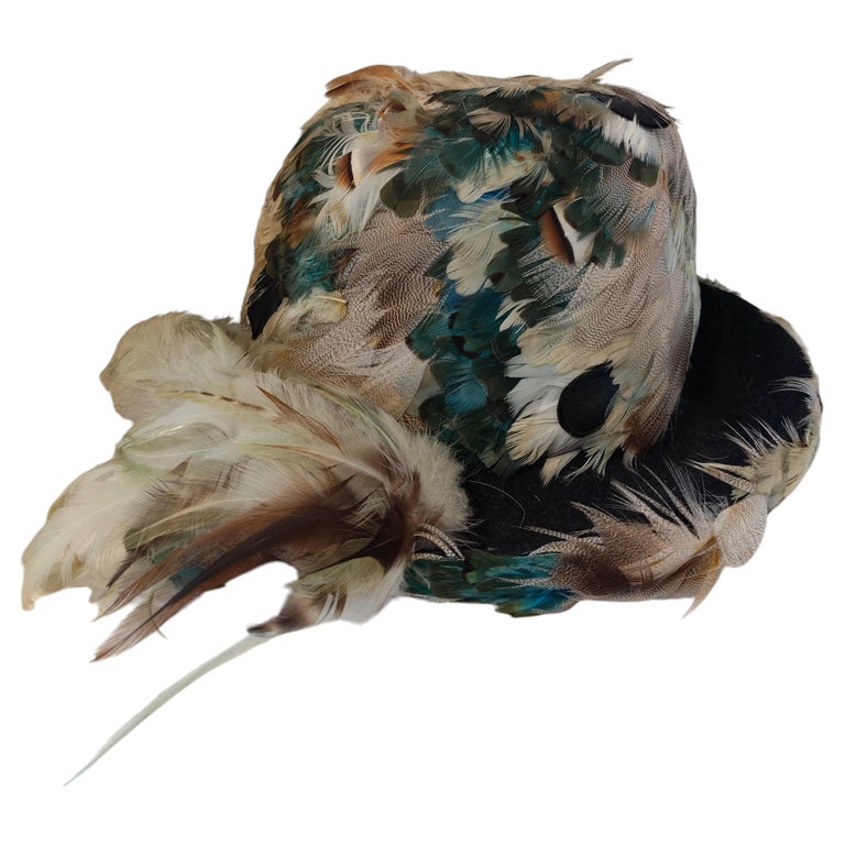 Vintage Elsa Schiaparelli 1950s Multicoloured Feather Hat 