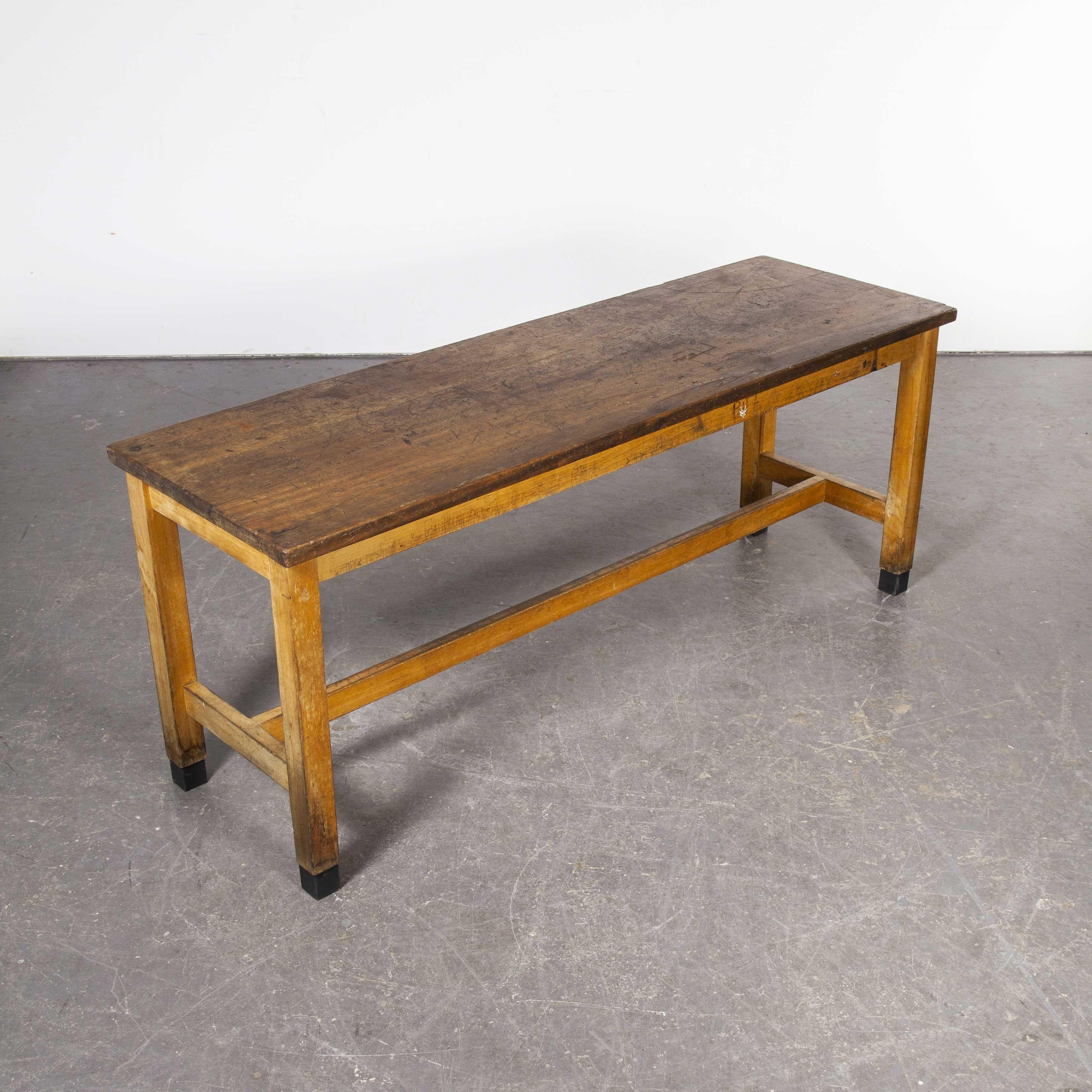 British 1950s School Laboratory Rectangular Dining Table, Solid Iroko Top