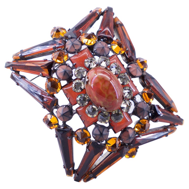 Belle Vieux Broche, 925 Argent Avec Des Pierres Vertes