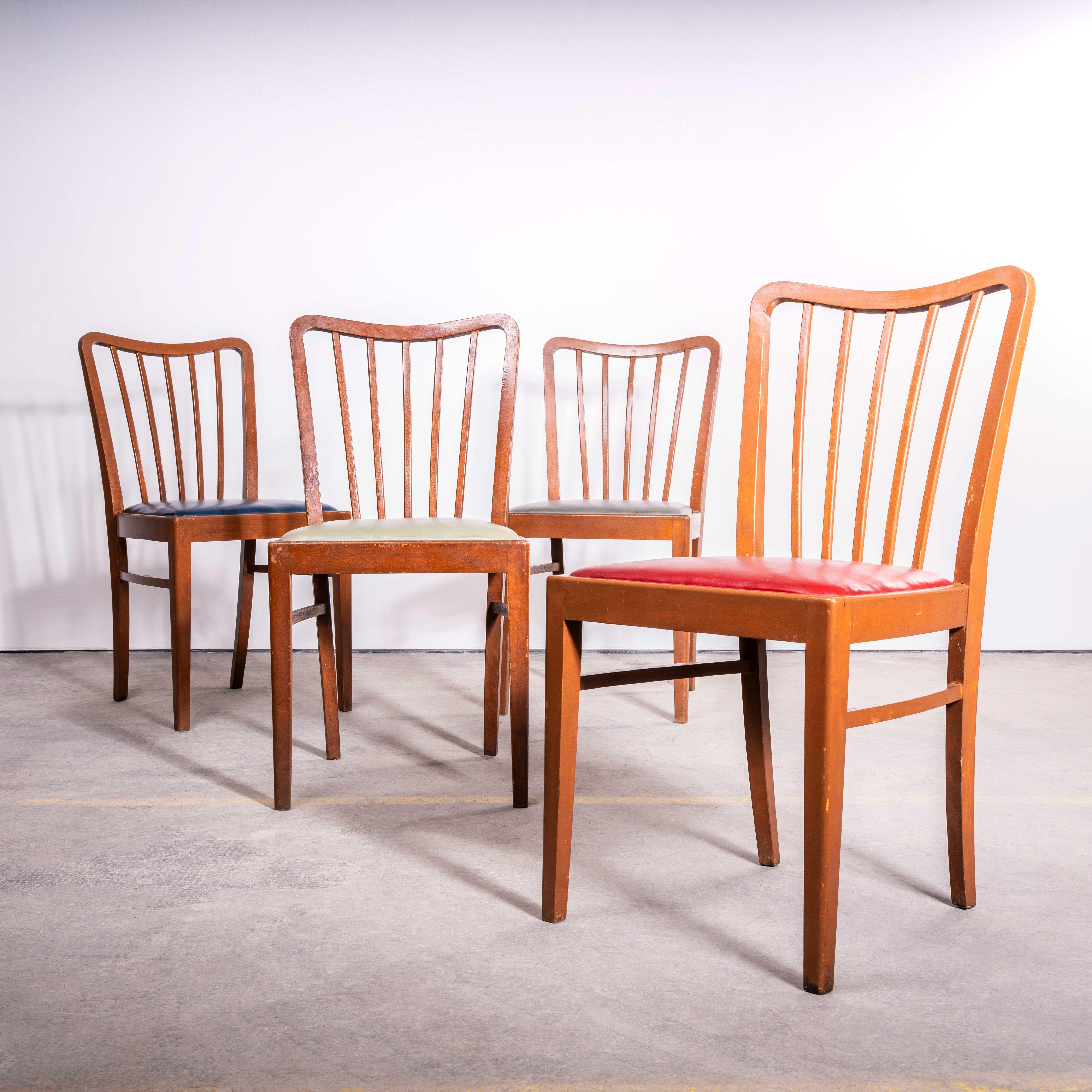 Beech 1950's Scoop Back Upholstered Dining Chair By Ton - Good Quantity Available