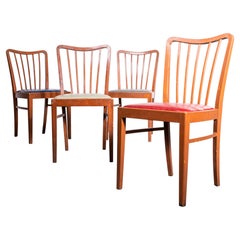 1950's Scoop Back Upholstered Dining Chair By Ton - Set of Four