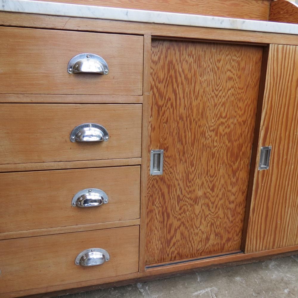 1950s Scottish Baker's Cupboard Douglas Fir Pine and Marble For Sale 4
