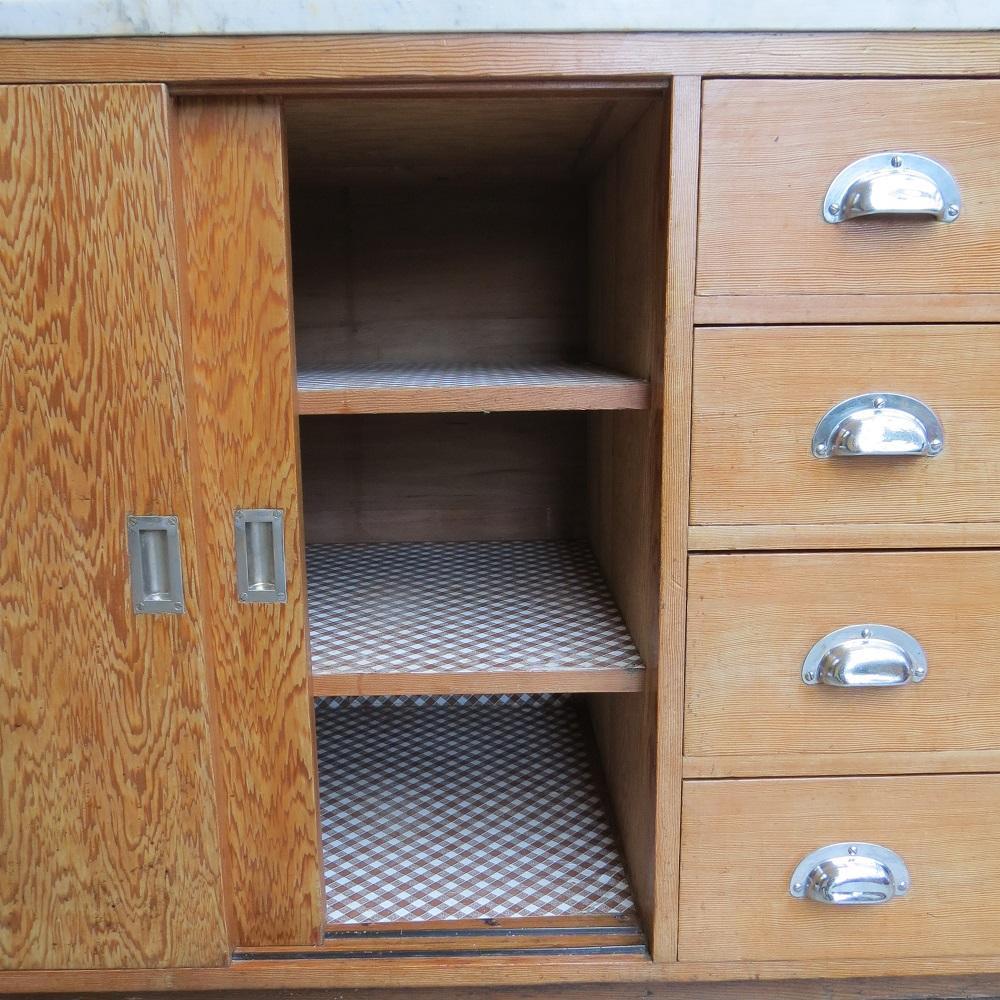 1950s Scottish Baker's Cupboard Douglas Fir Pine and Marble For Sale 3