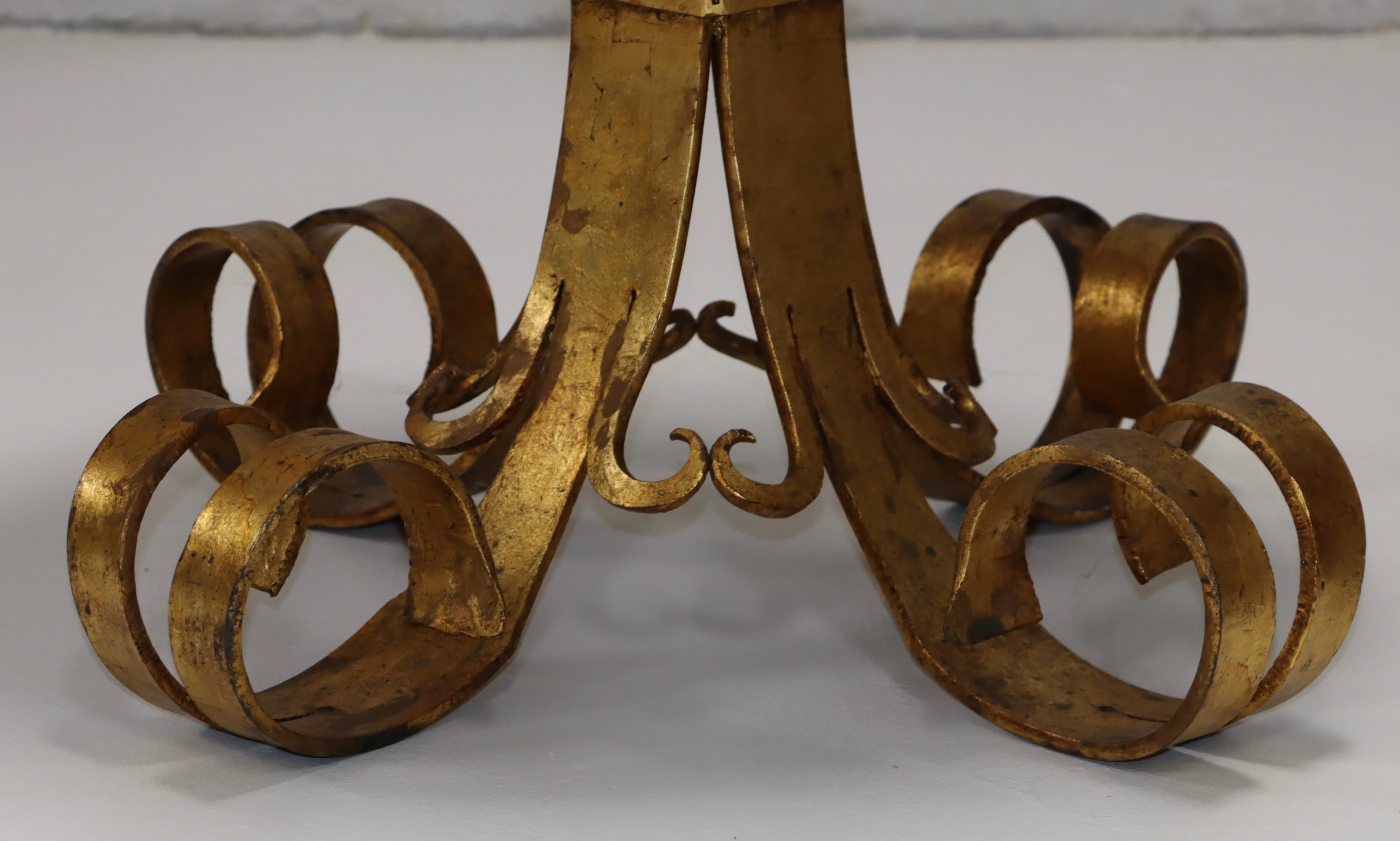 1950s Scrolled Gilt Iron French Side Tables With Onyx Resin Tops  For Sale 4