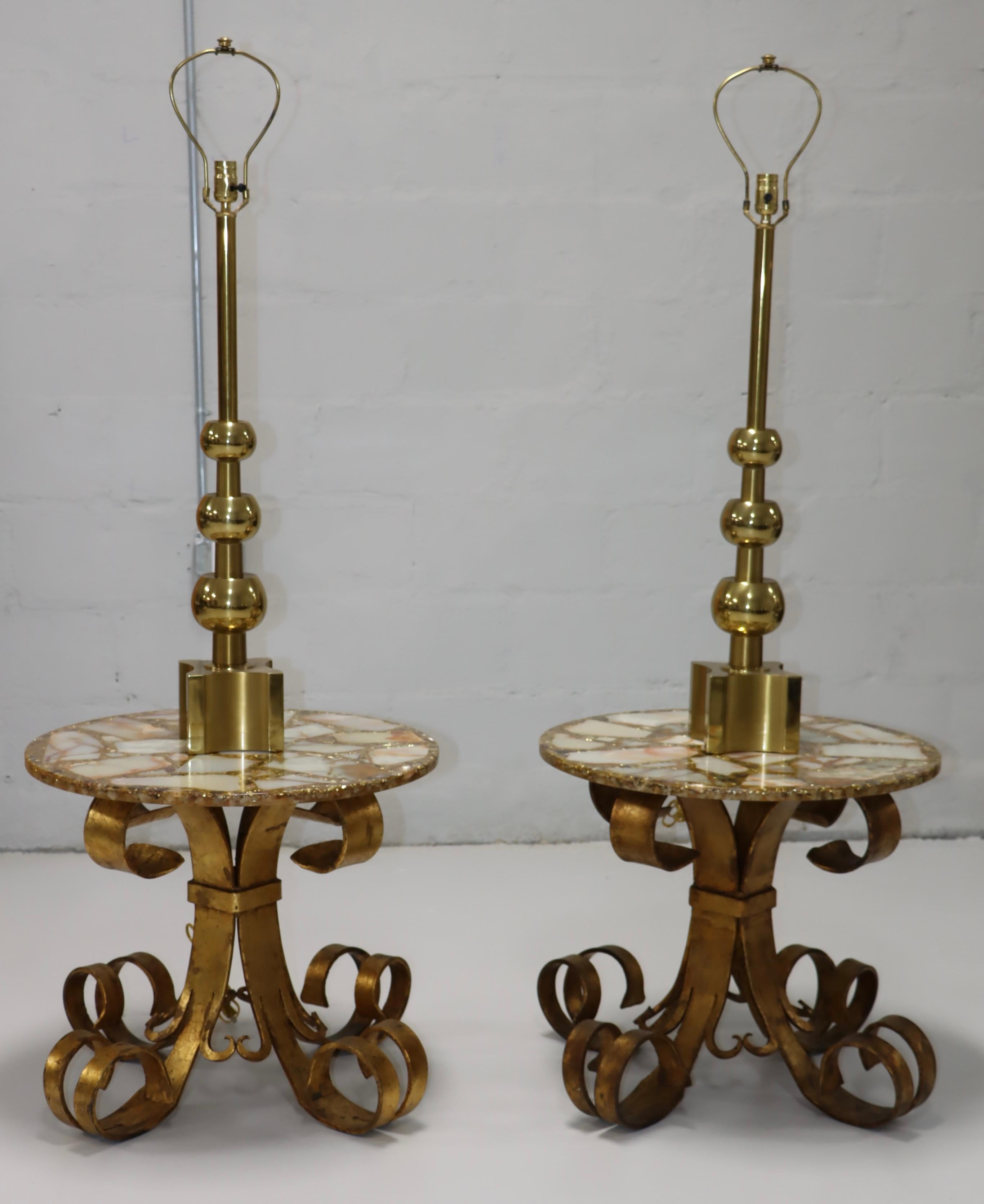 1950s Scrolled Gilt Iron French Side Tables With Onyx Resin Tops  For Sale 6
