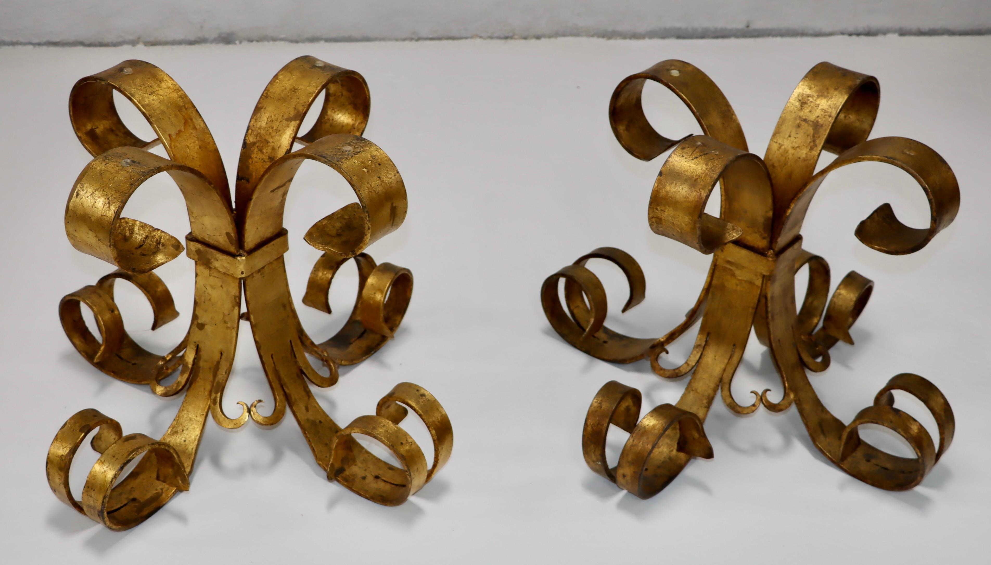 1950s Scrolled Gilt Iron French Side Tables With Onyx Resin Tops  For Sale 9